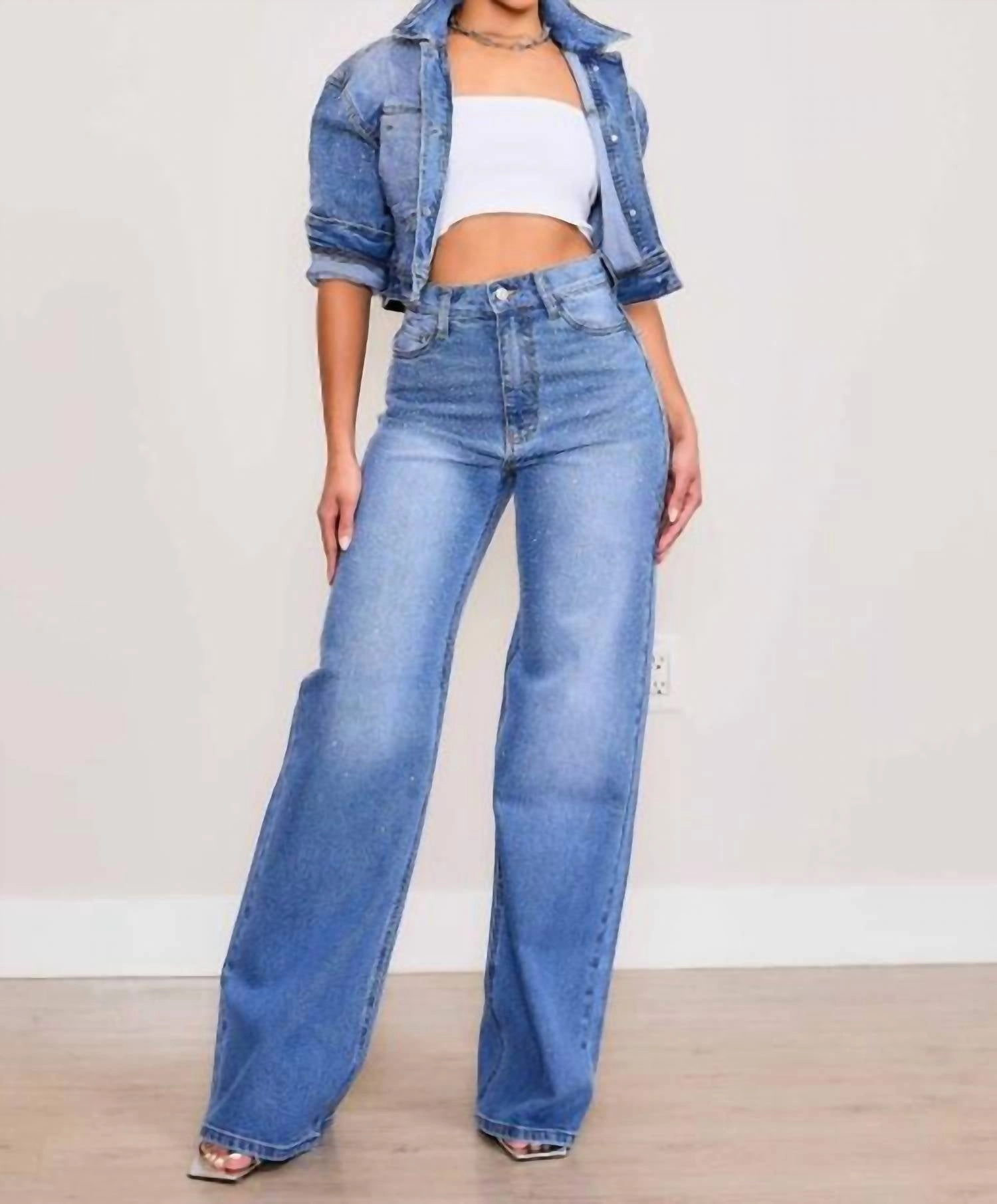 Celine Ii Iridescent Rhinestone Jeans In Blue