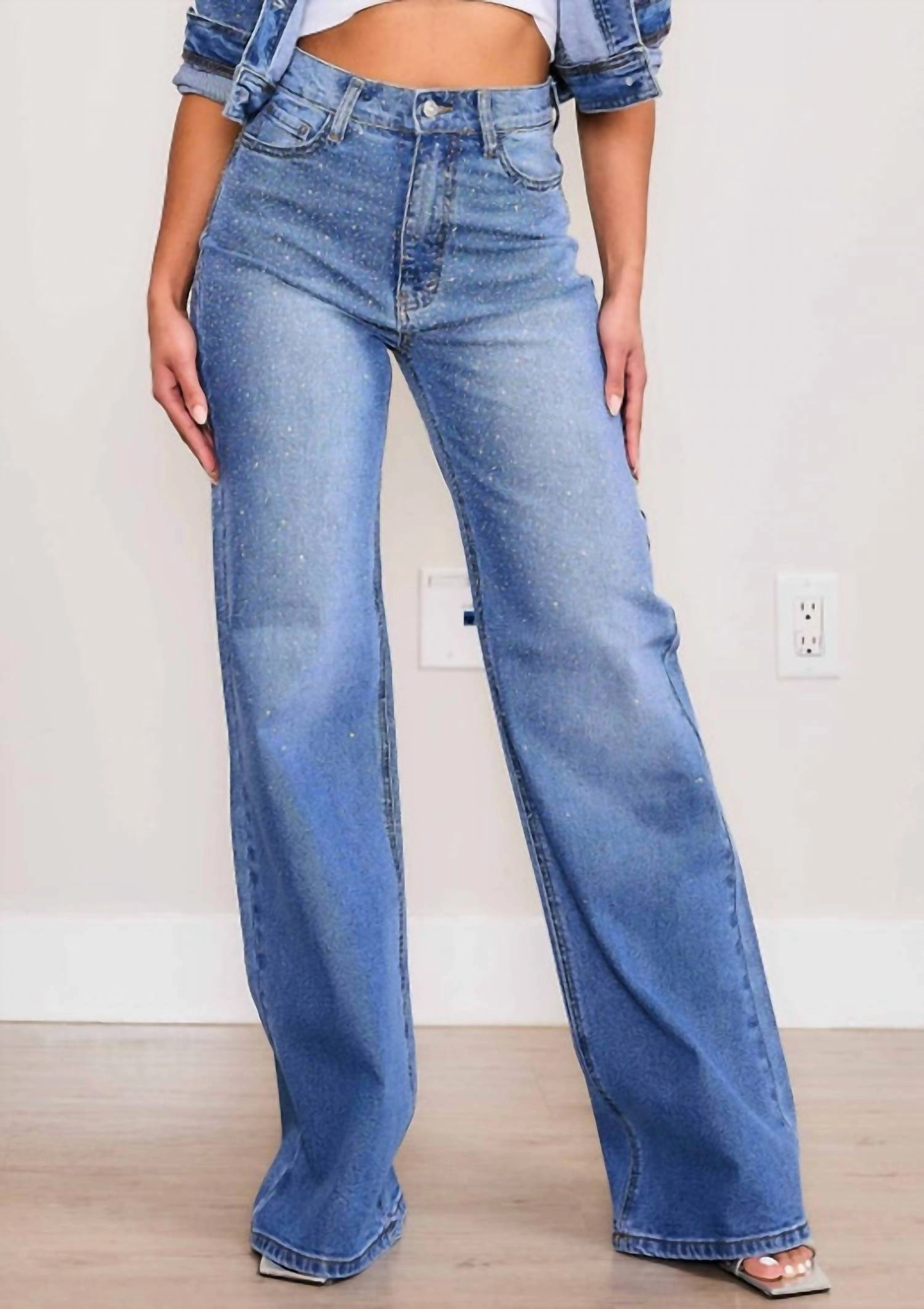 Celine Ii Iridescent Rhinestone Jeans In Blue