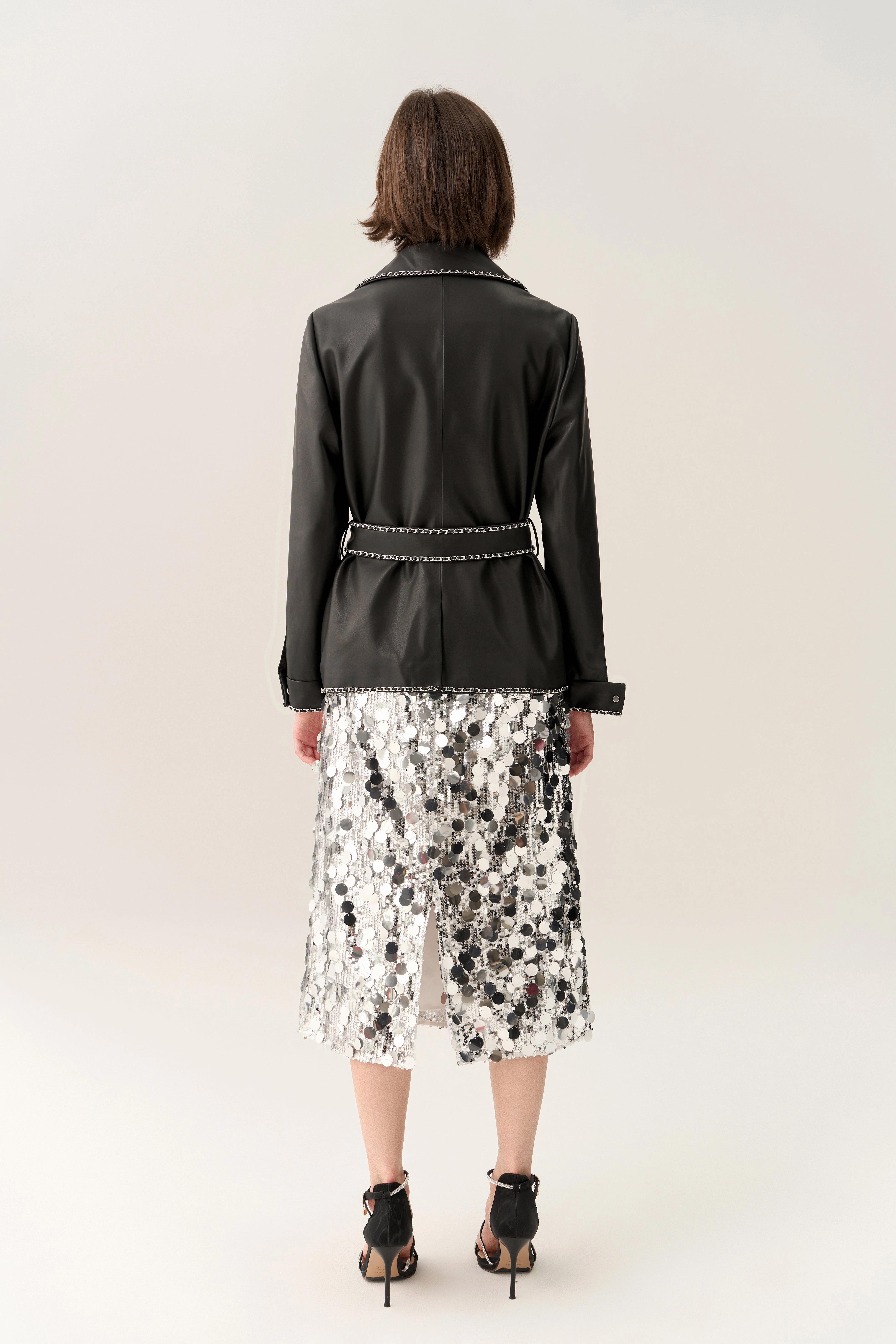 Chain-detail Vegan Leather Tie-waist Jacket