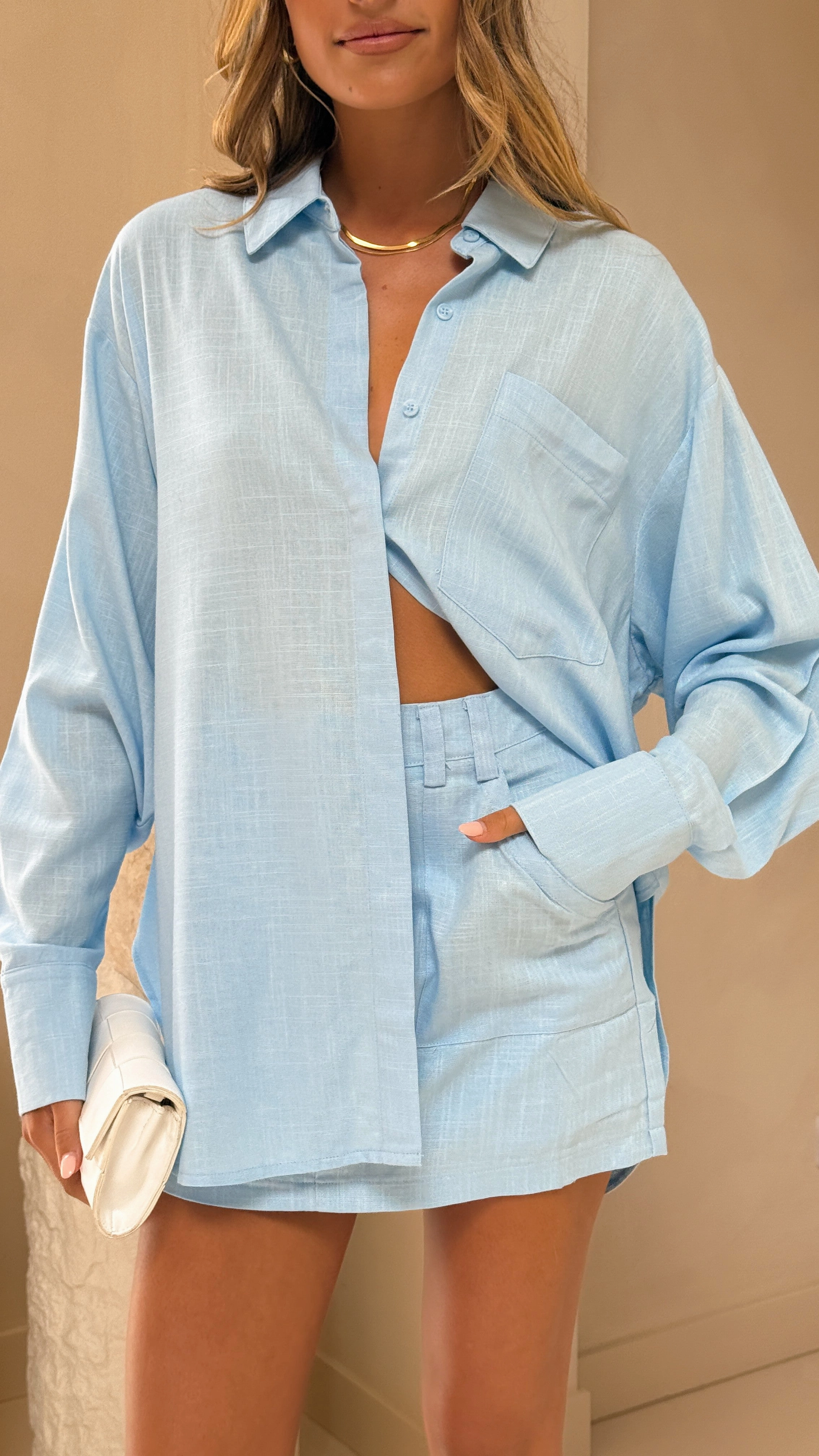 Charla Button Up Top - Blue