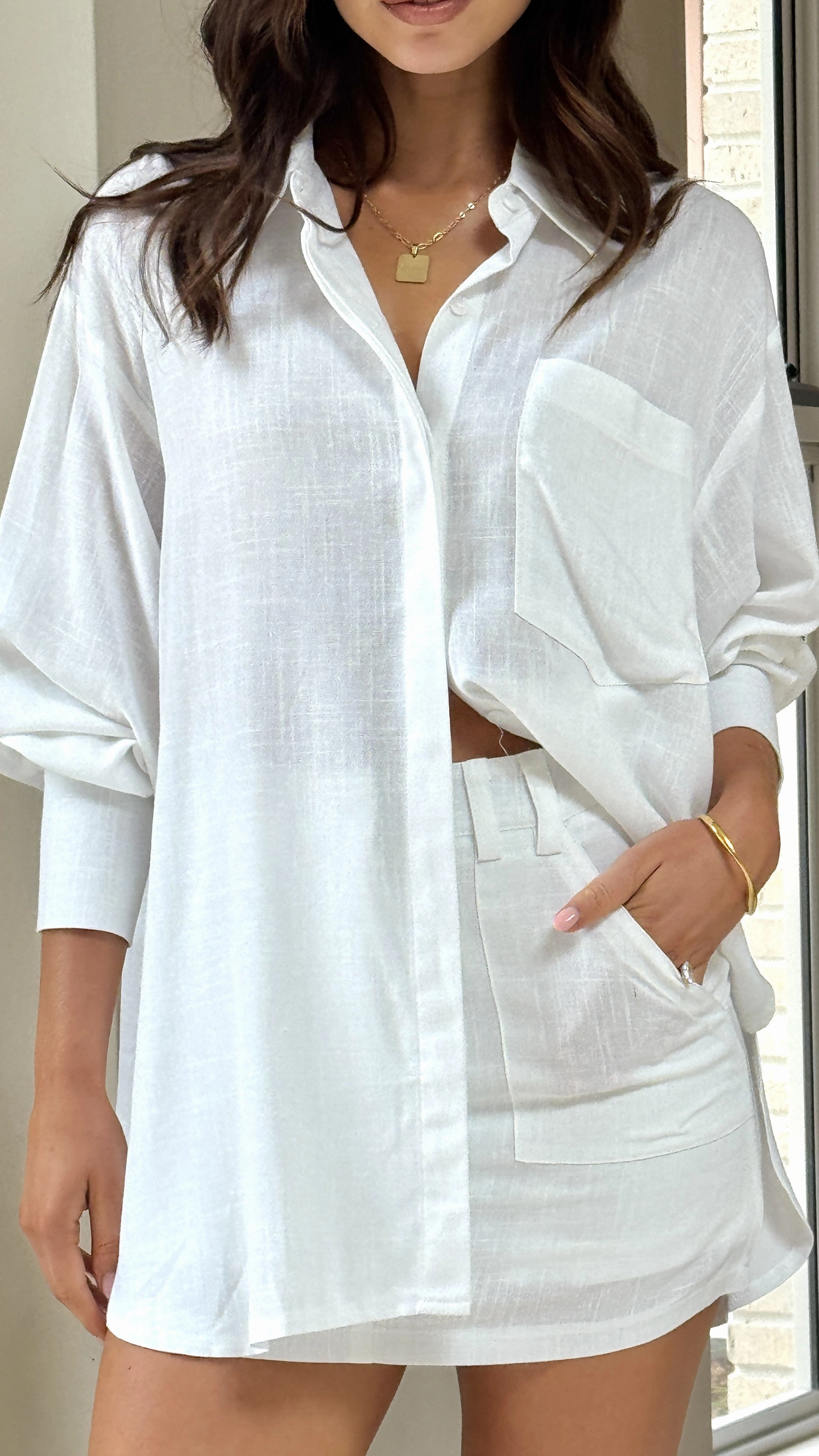 Charla Button Up Top - White