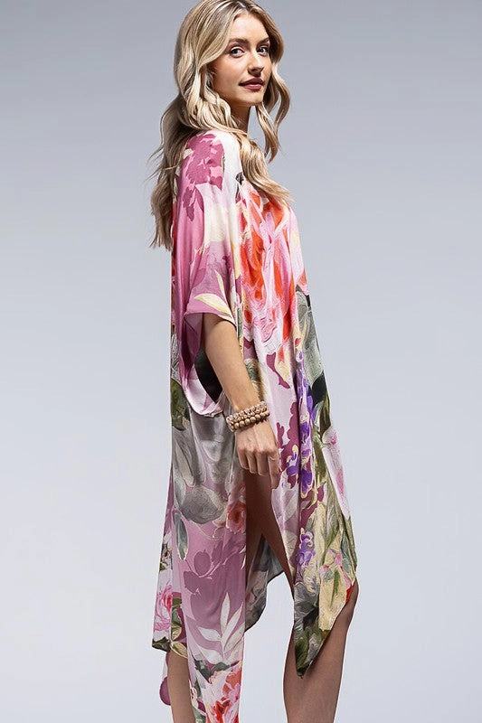 Chateau Floral Print Open Front Kimono