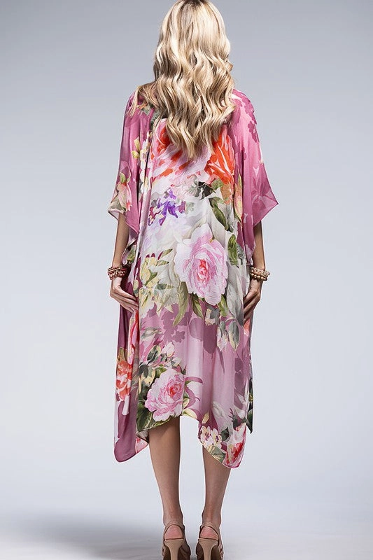Chateau Floral Print Open Front Kimono