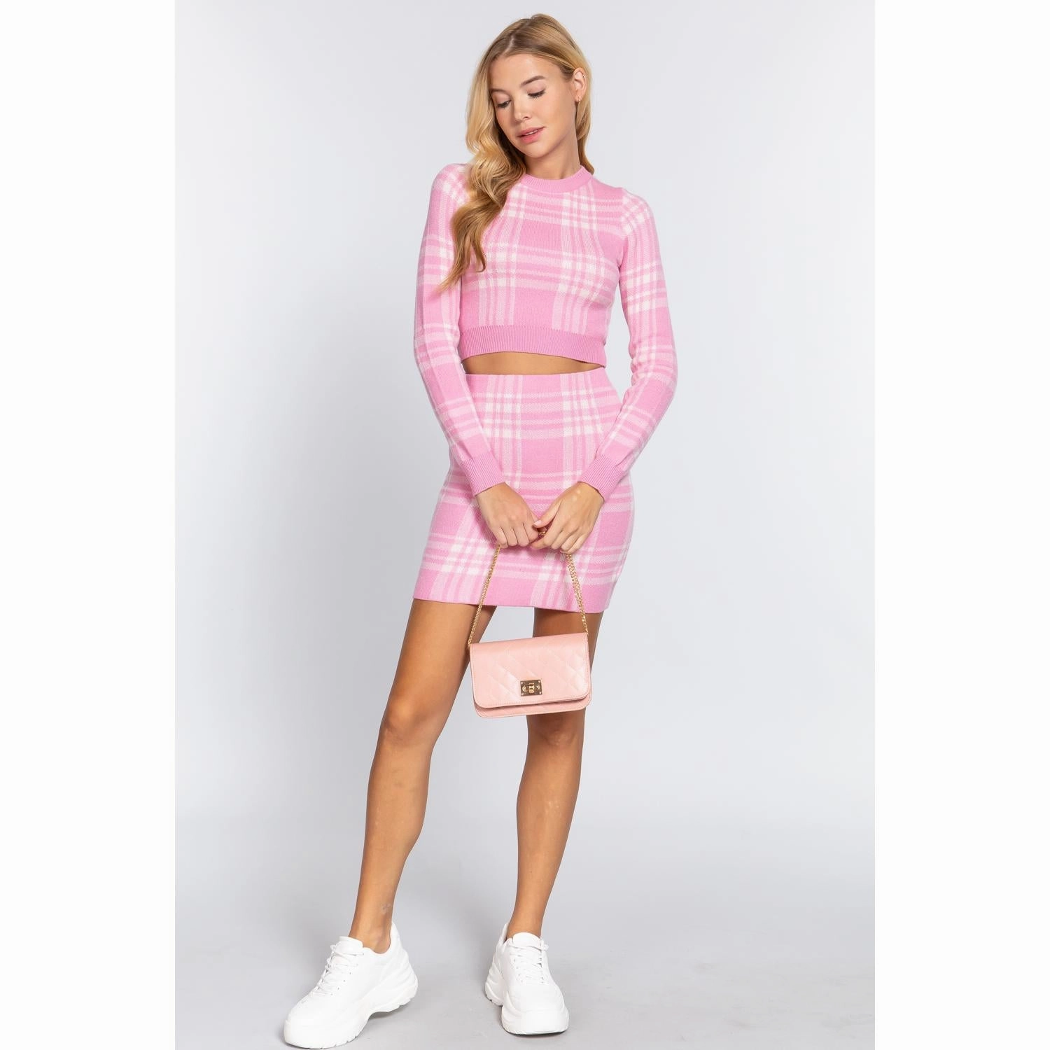 Check Jacquard Sweater Mini Skirt