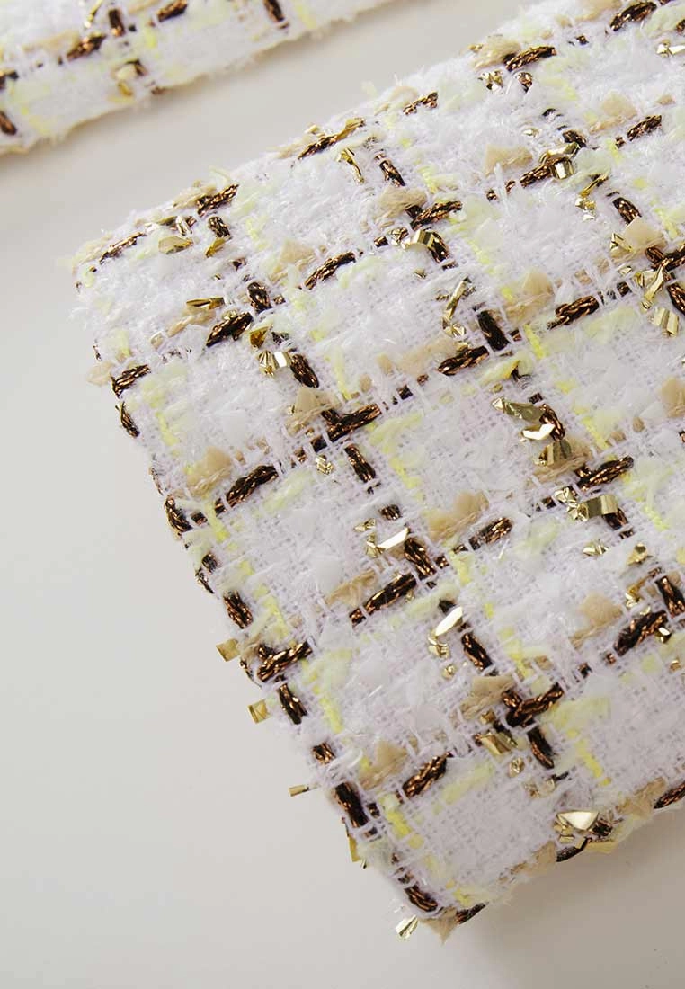 Check White Tweed Thigh Length Coat