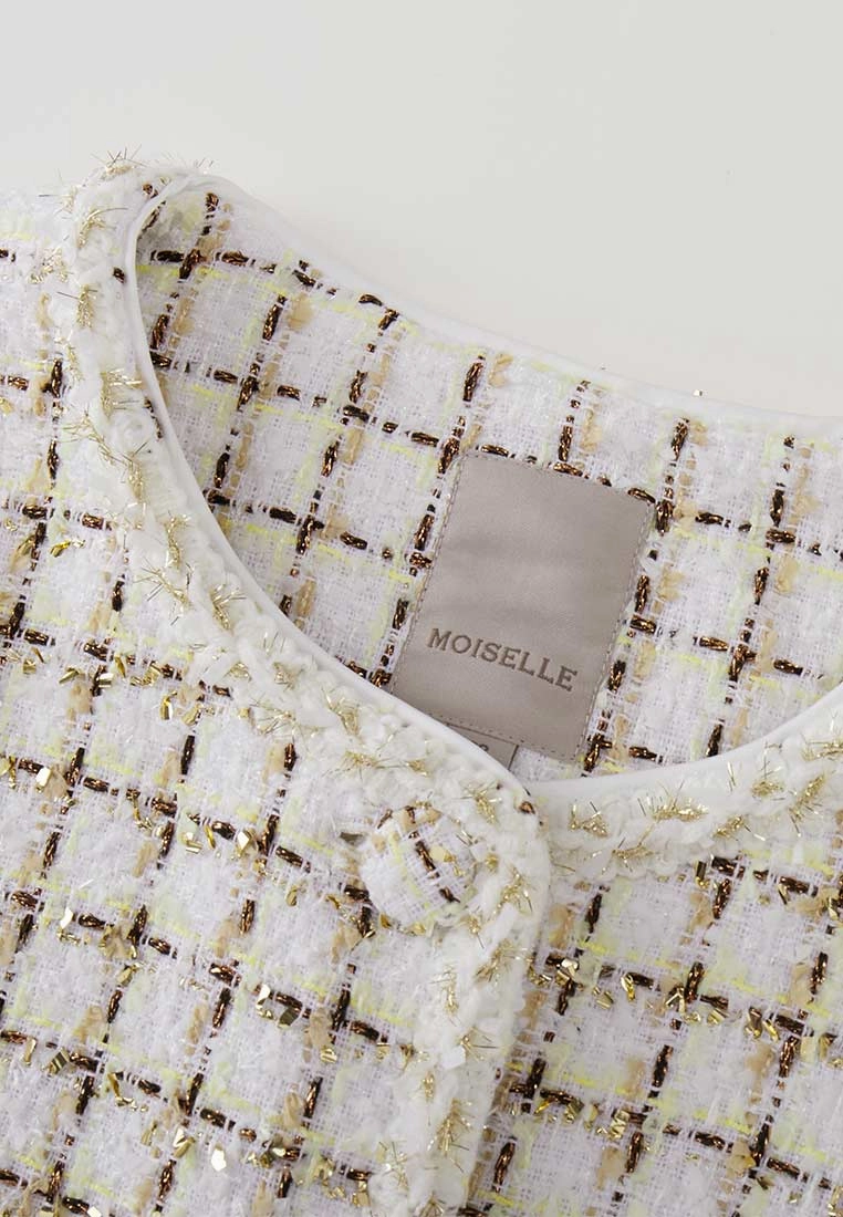 Check White Tweed Thigh Length Coat