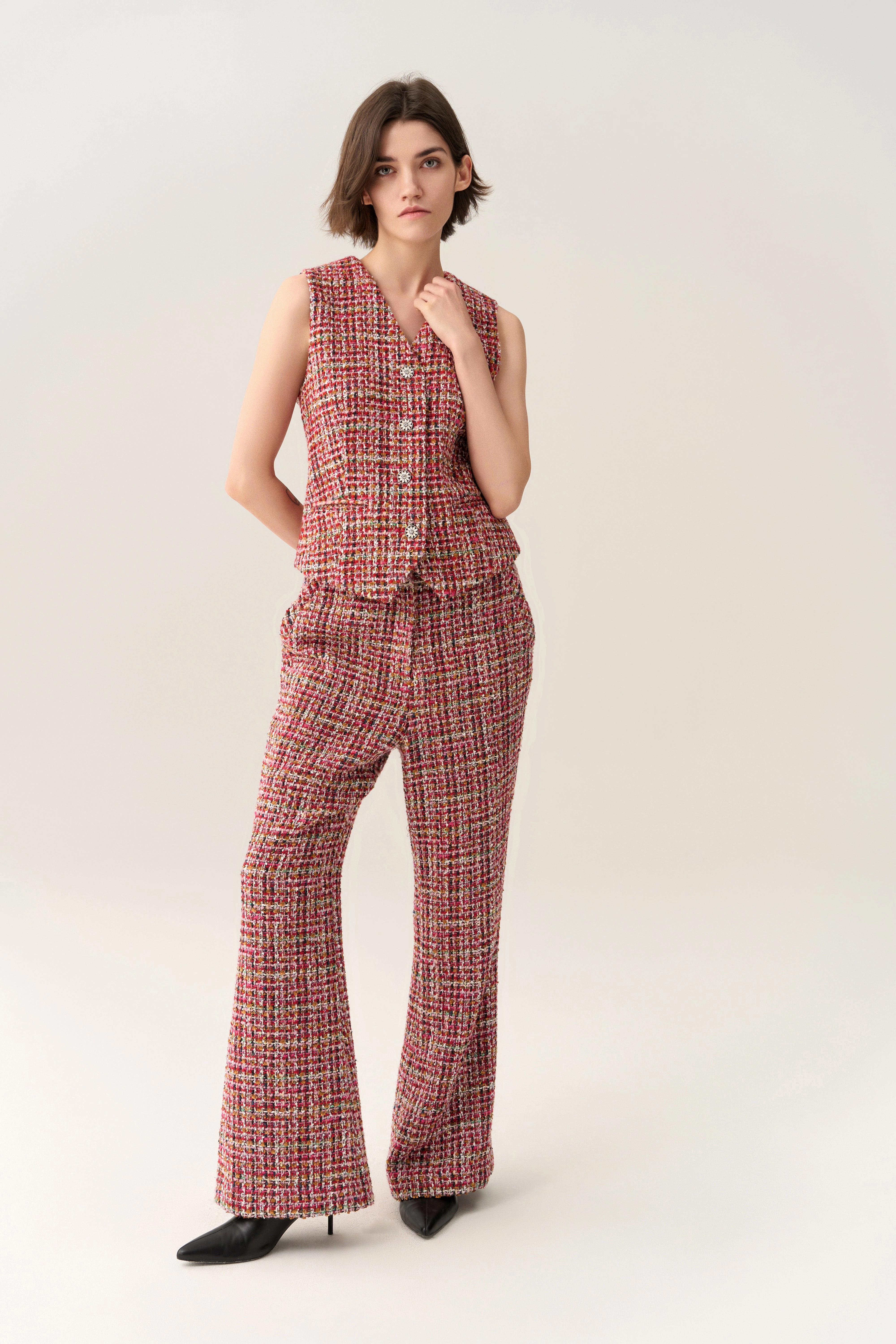 Checked Crystal Button Waistcoat