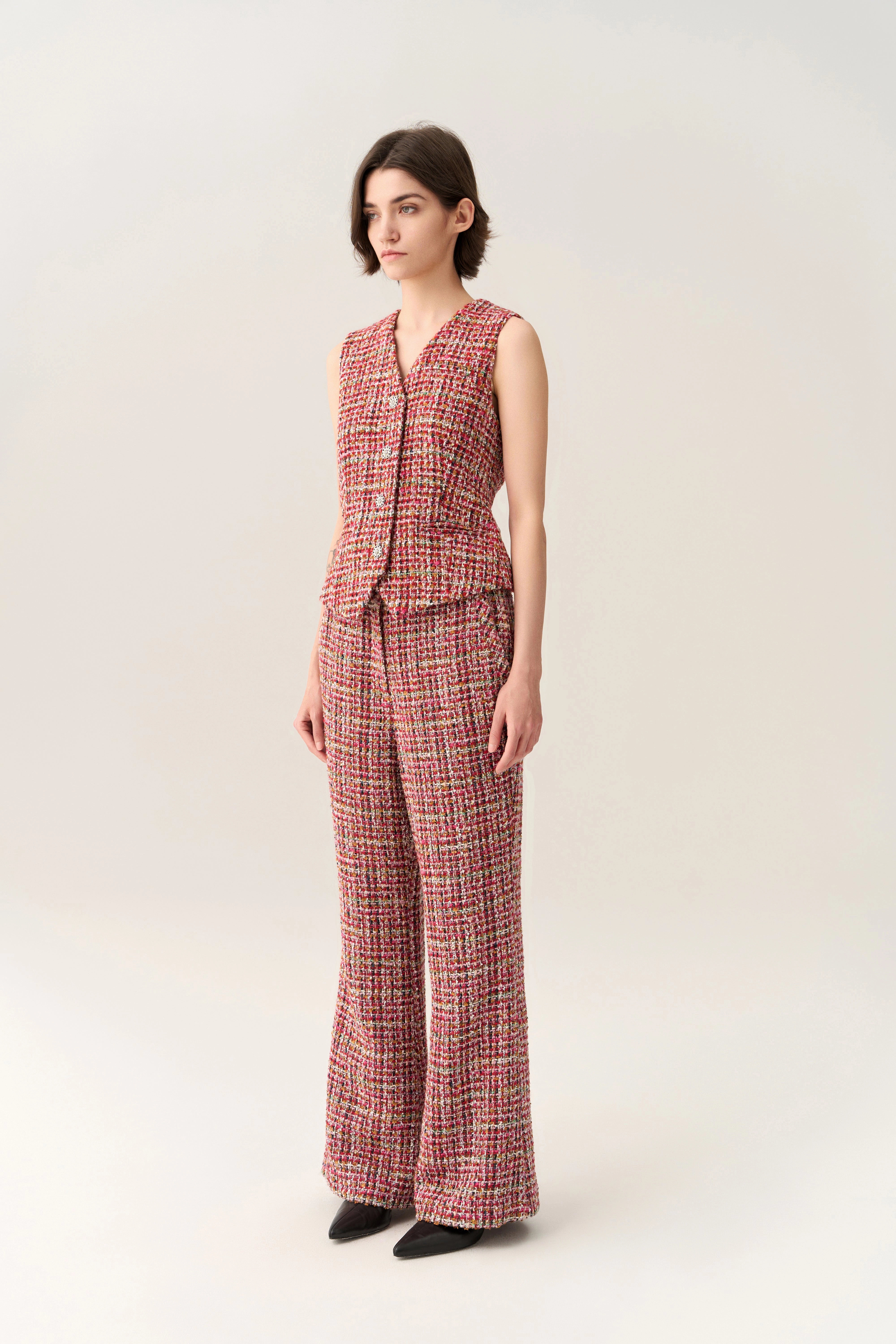 Checked Crystal Button Waistcoat