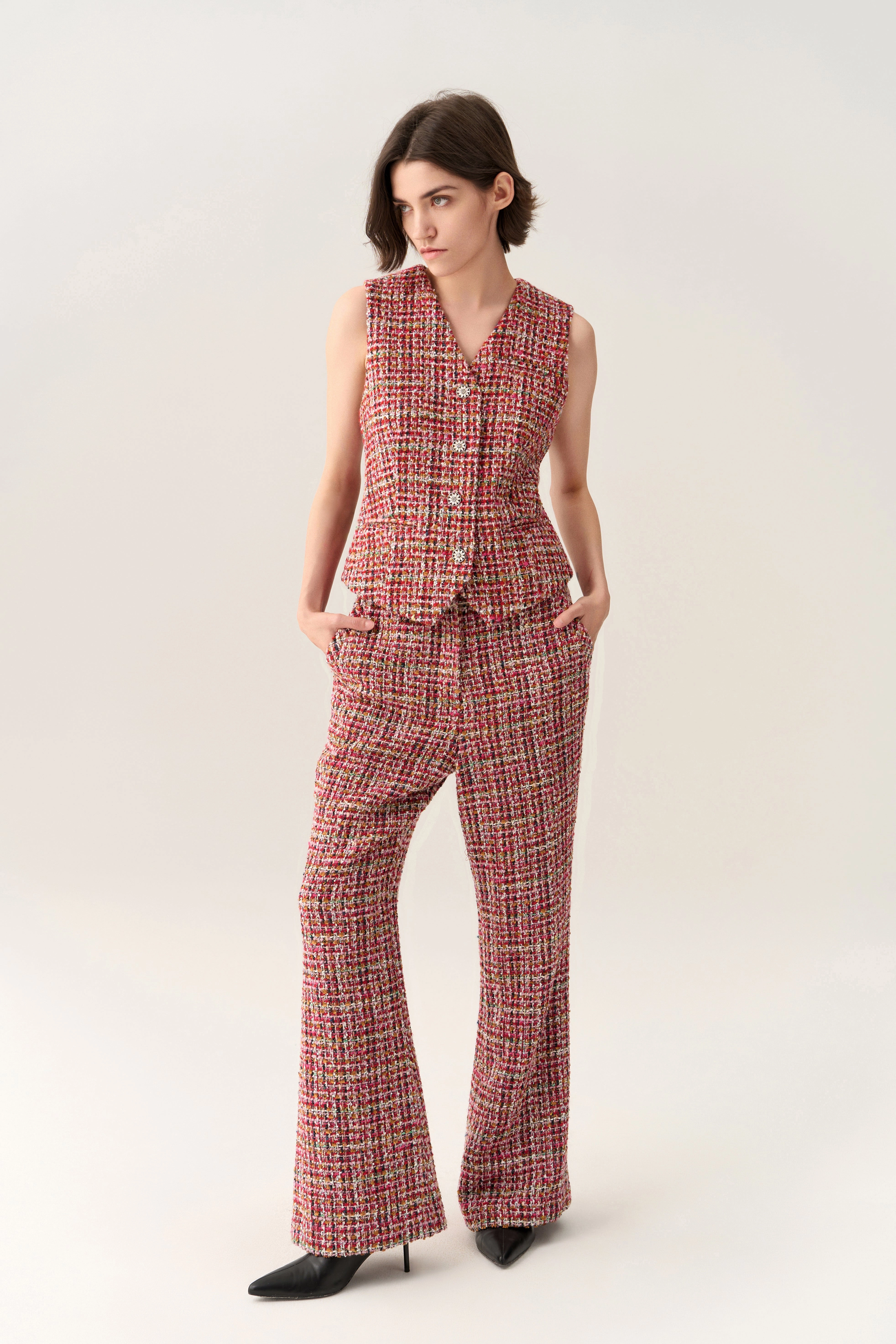 Checked Crystal Button Waistcoat