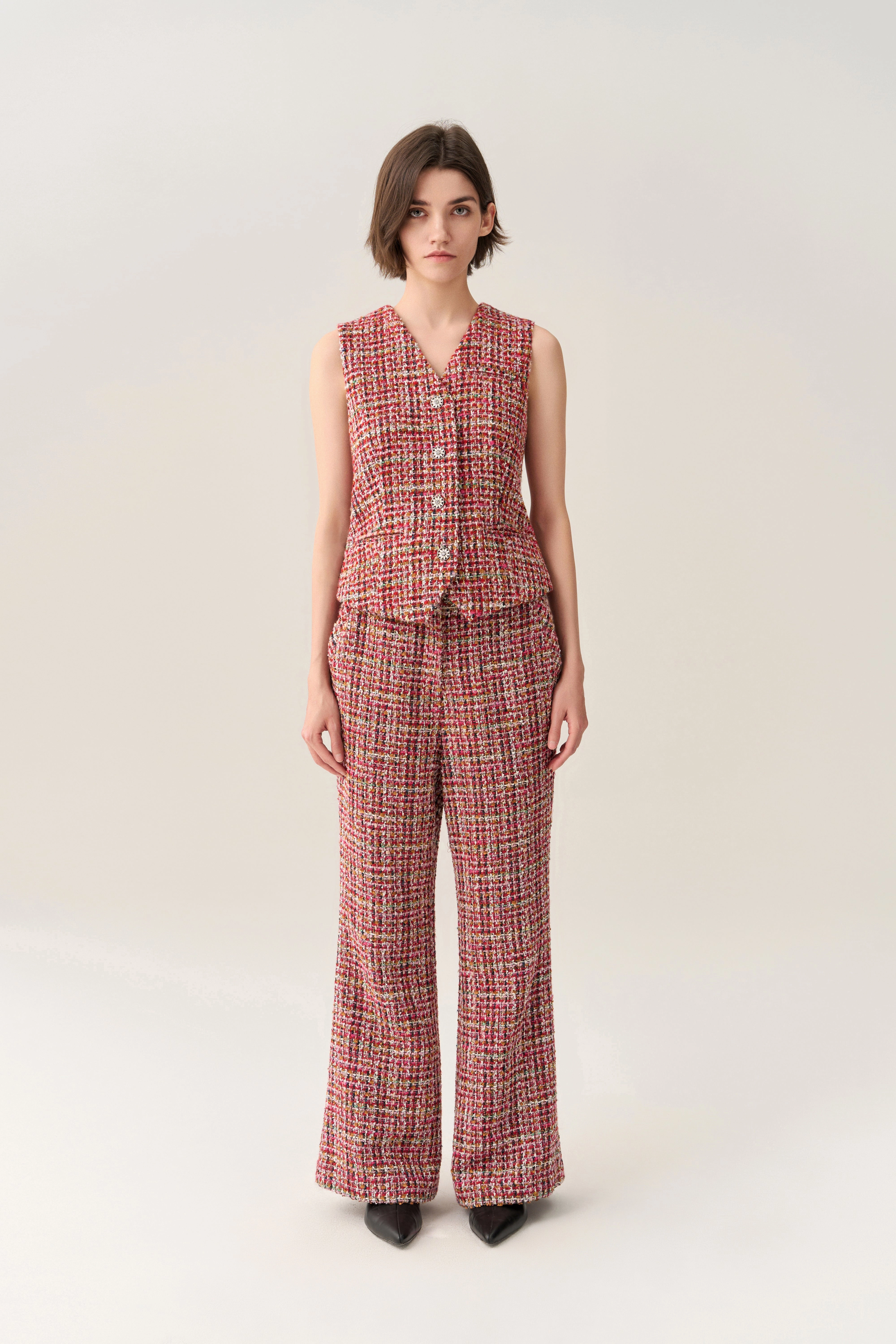 Checked Crystal Button Waistcoat