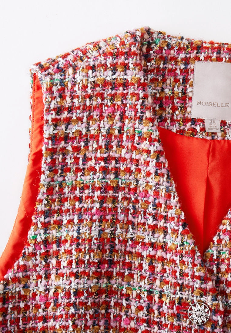 Checked Crystal Button Waistcoat