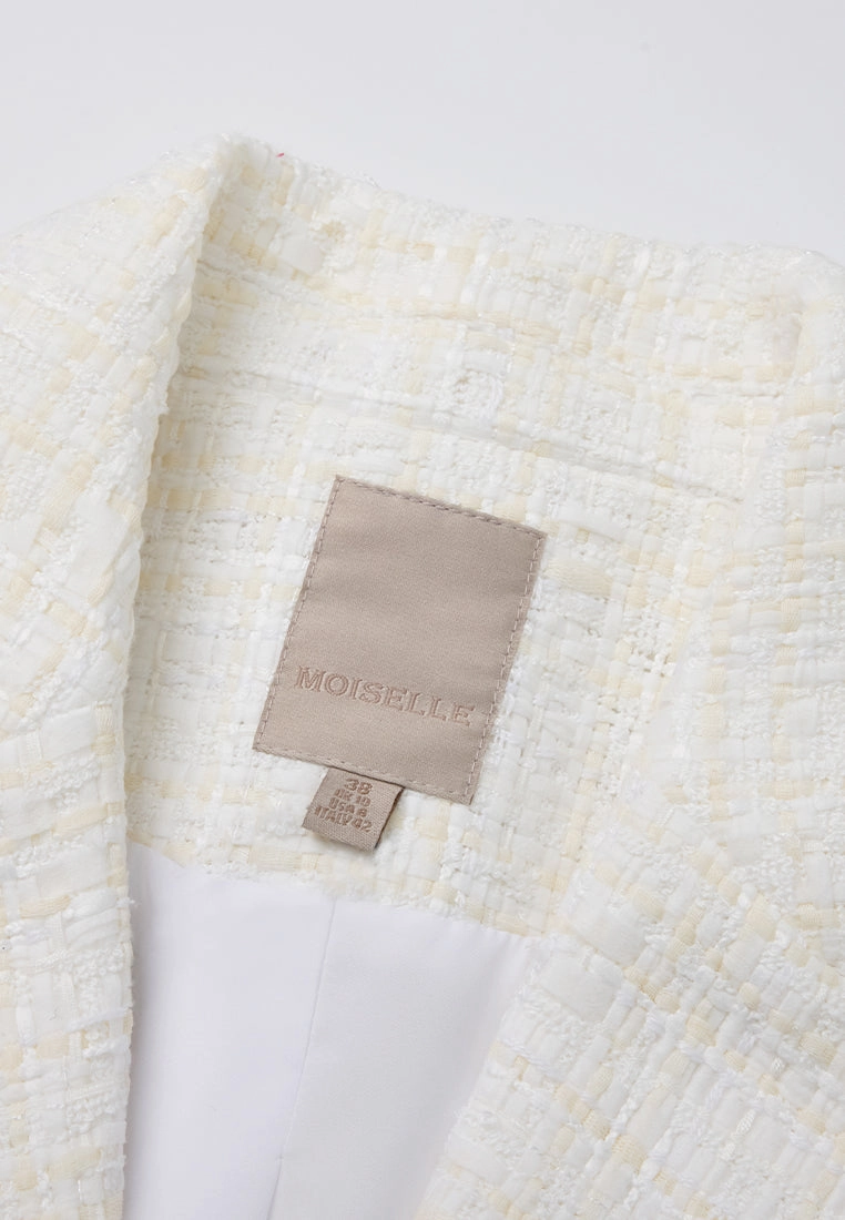Checked Tweed Crystal and Pearl Embellished Coat