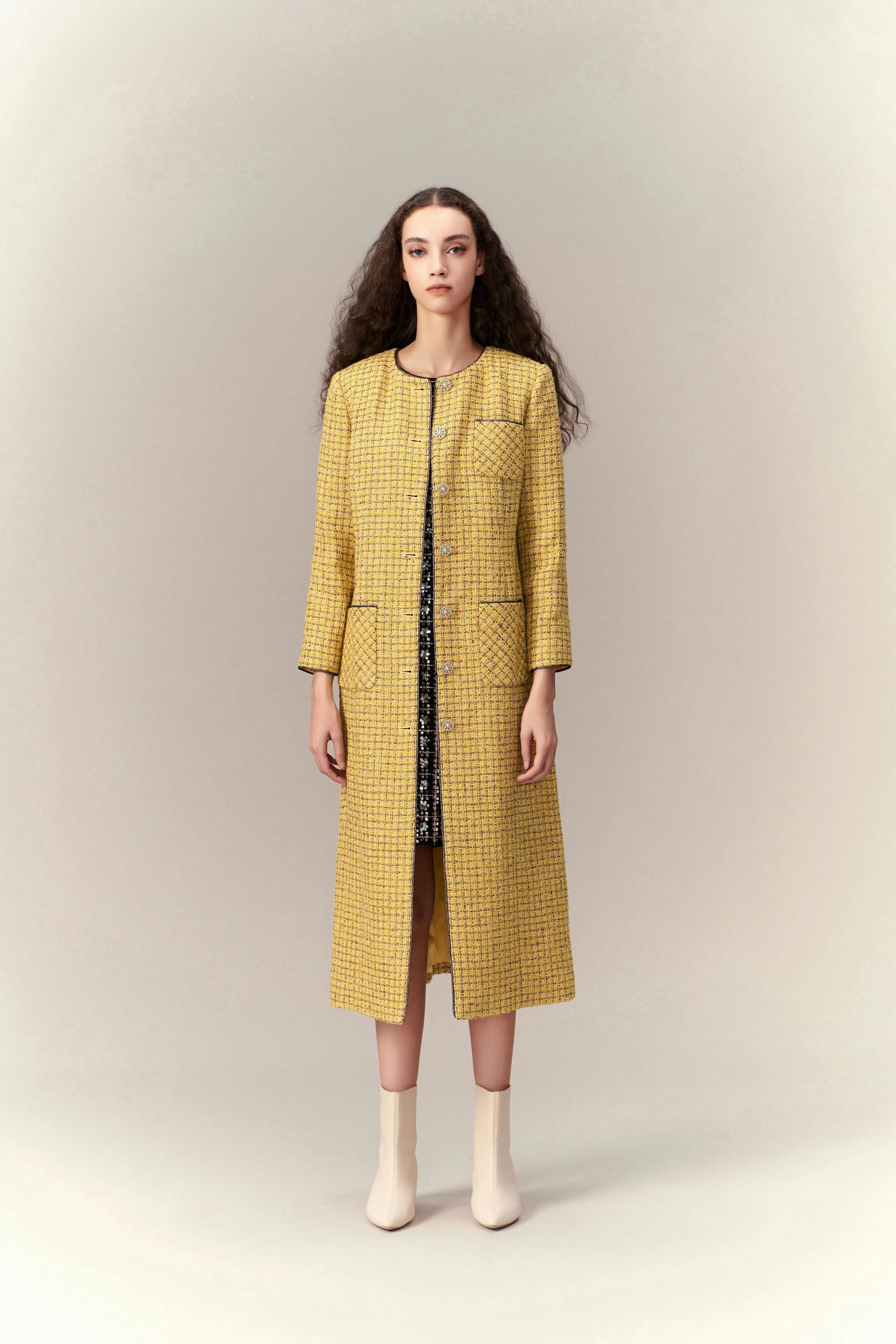 Checked Tweed Maxi Coat