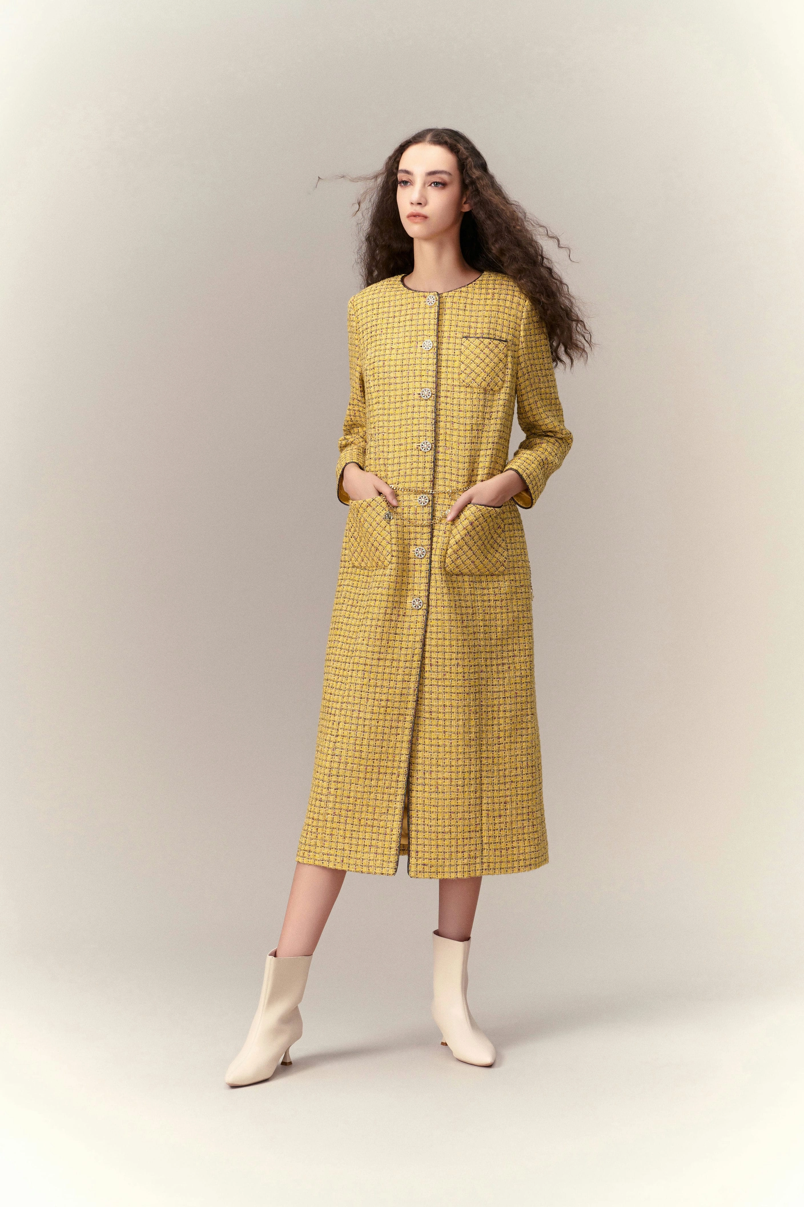 Checked Tweed Maxi Coat