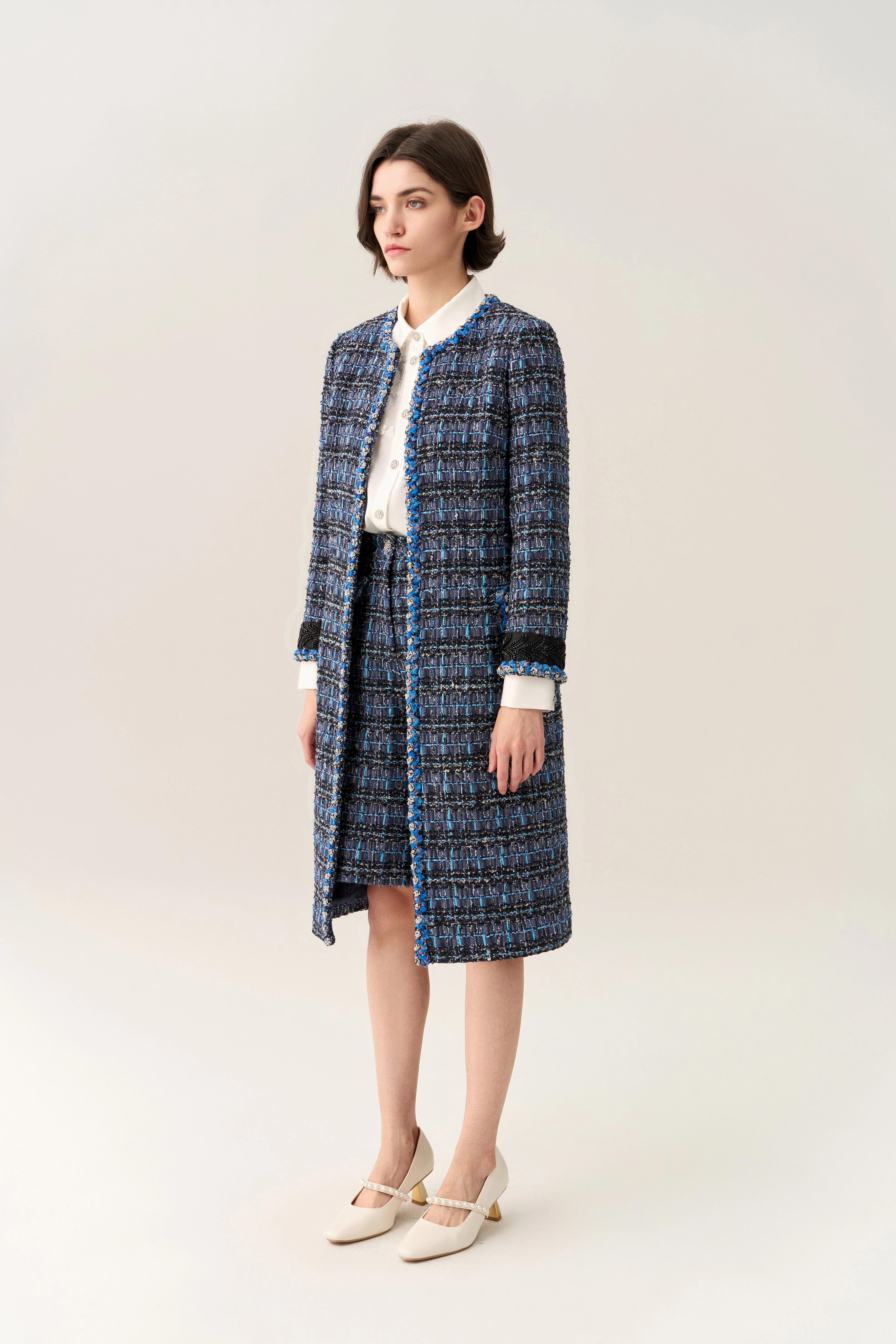 Checker Tweed Maxi Coat