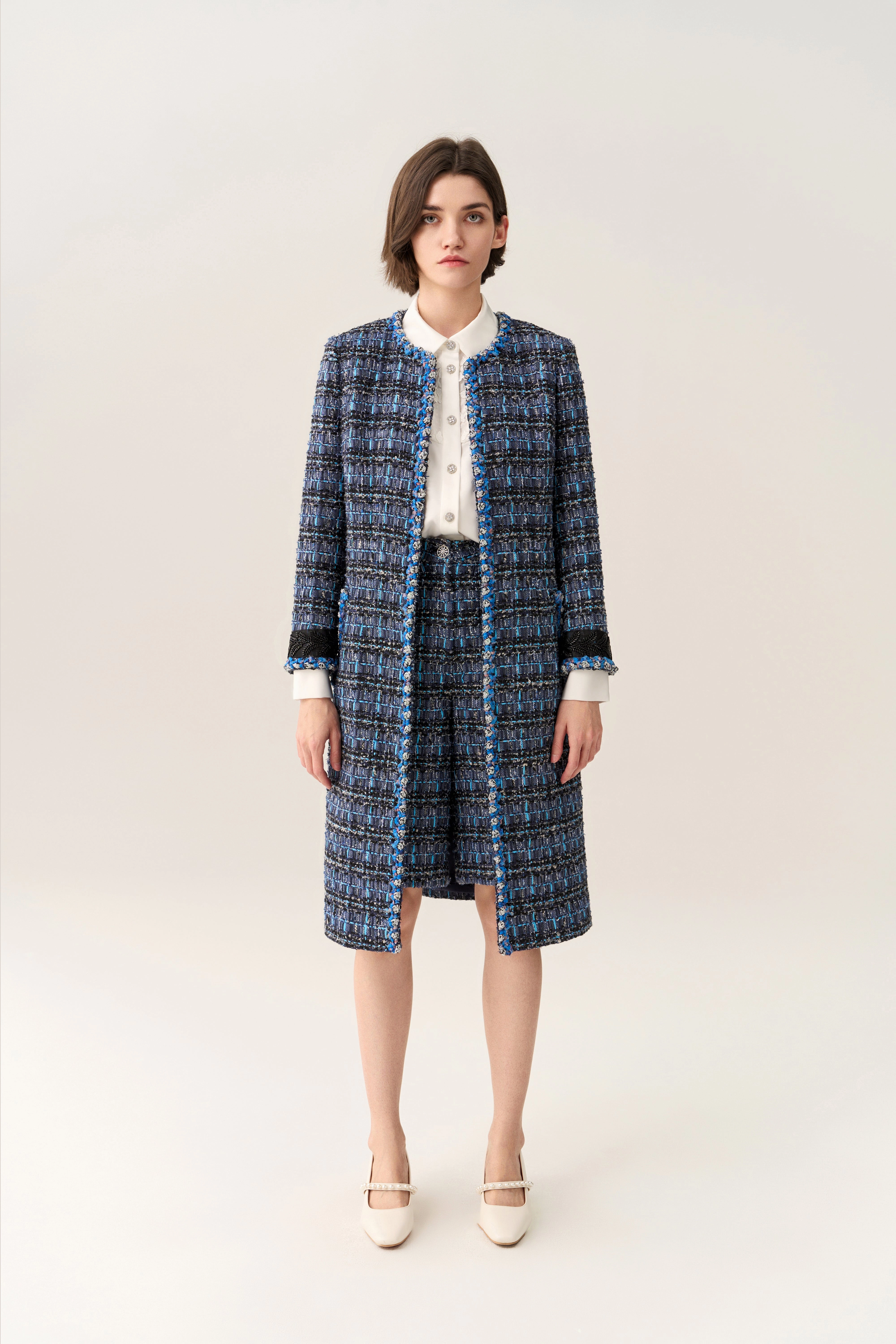 Checker Tweed Maxi Coat