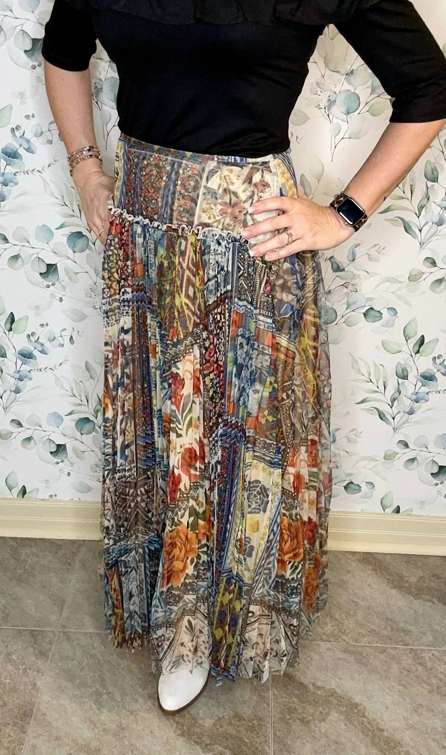 Cheyenne Nomad Pleated Skirt In Brown Multi