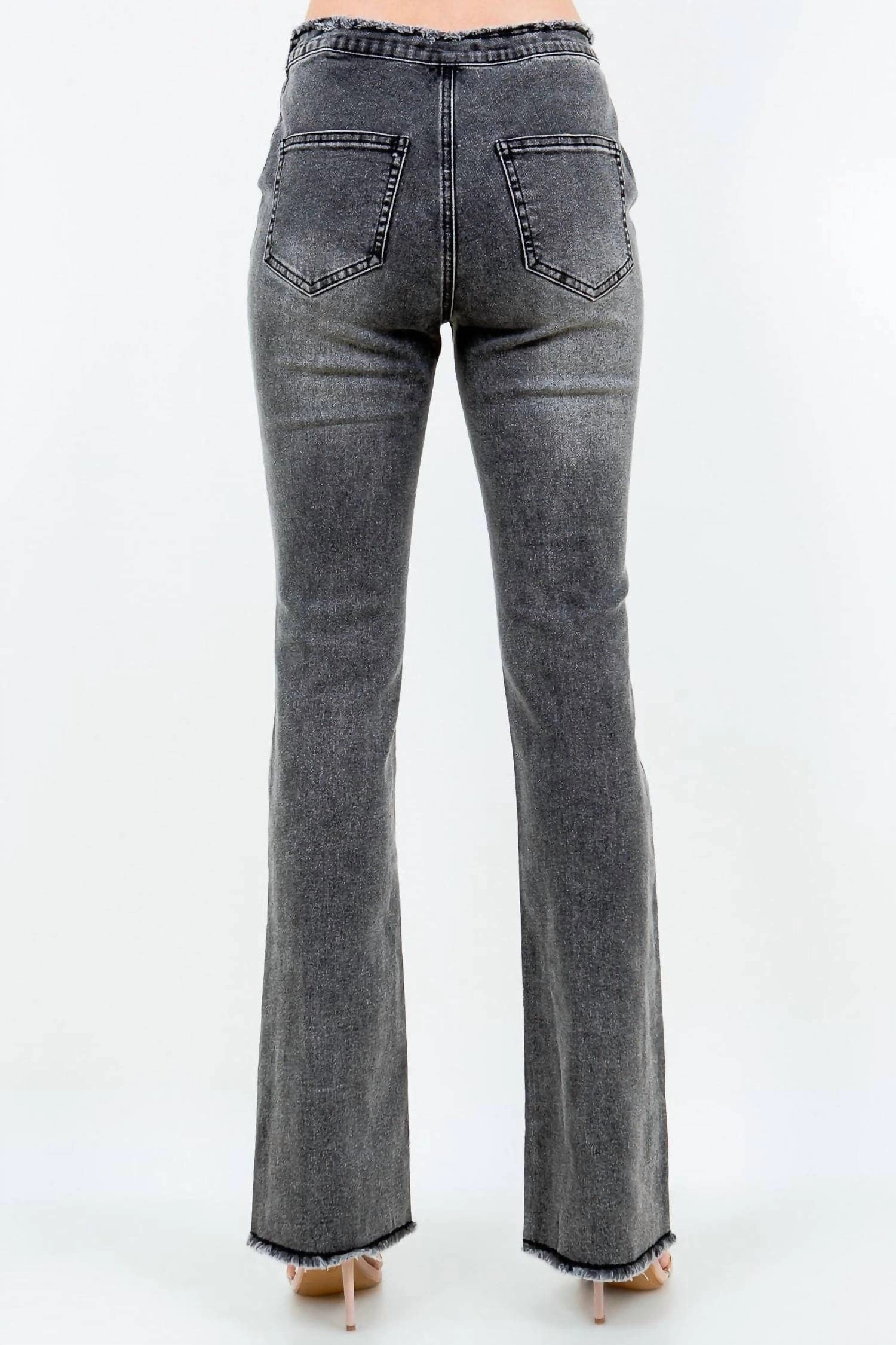 Chic V Cut Ruched Flare Pants In Black