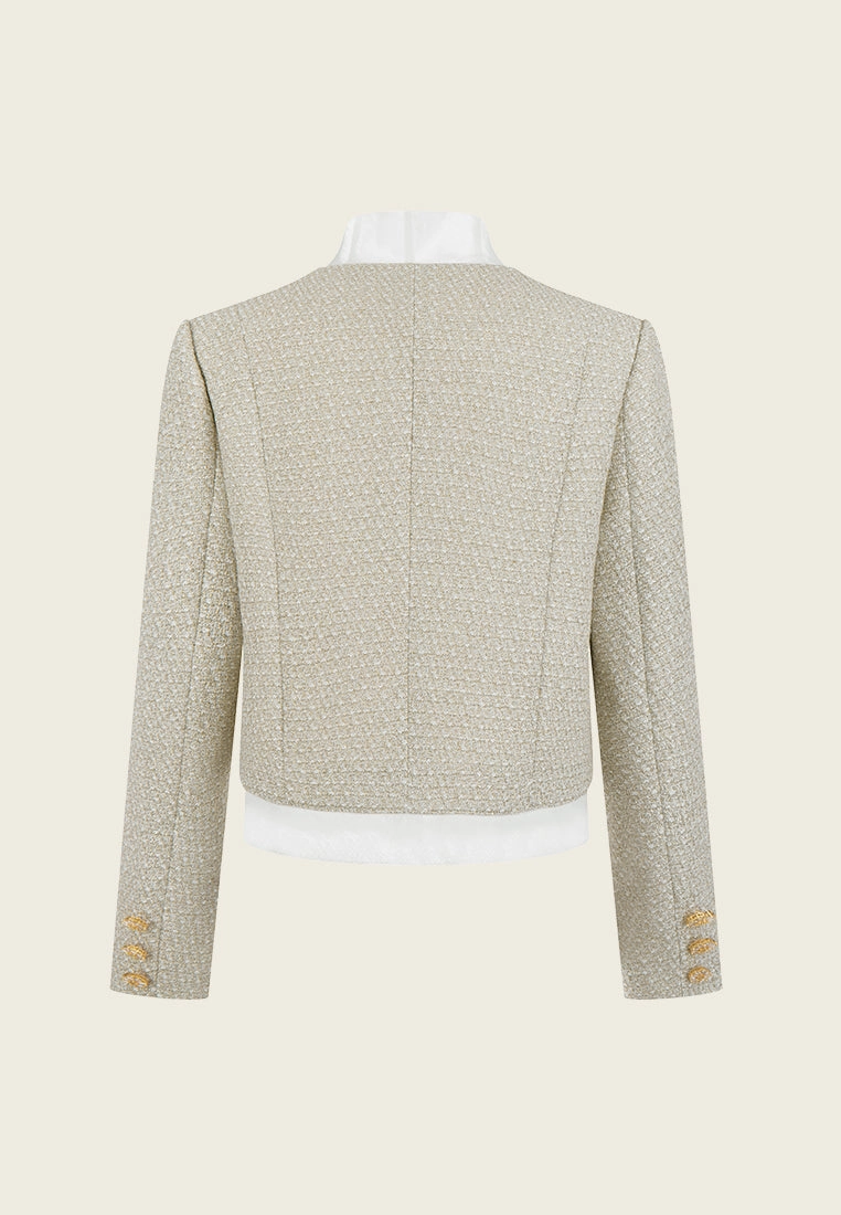 Chiffon-trim Double-breasted Jacket