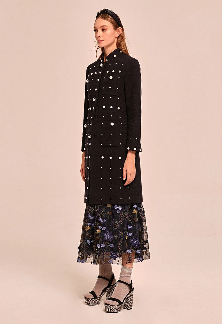 Chinese stand collar tweed coat