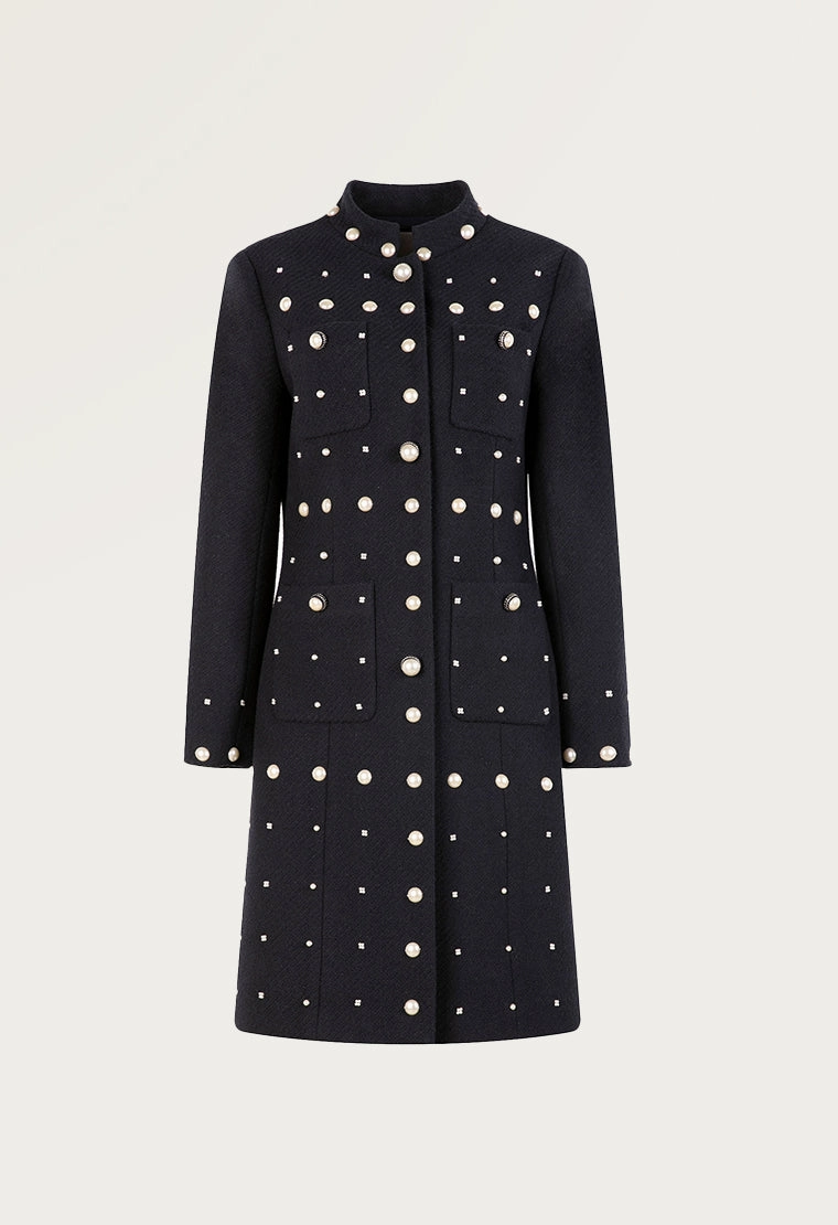 Chinese stand collar tweed coat