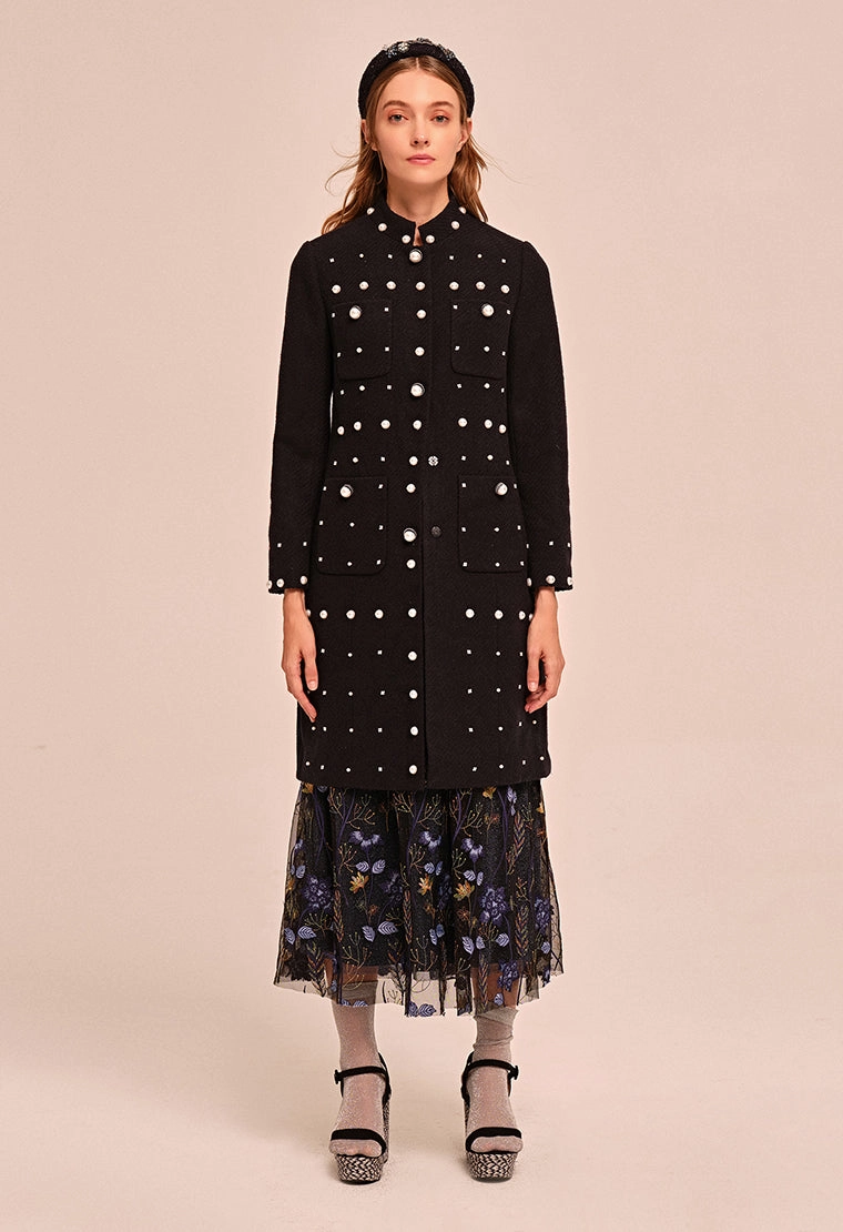 Chinese stand collar tweed coat