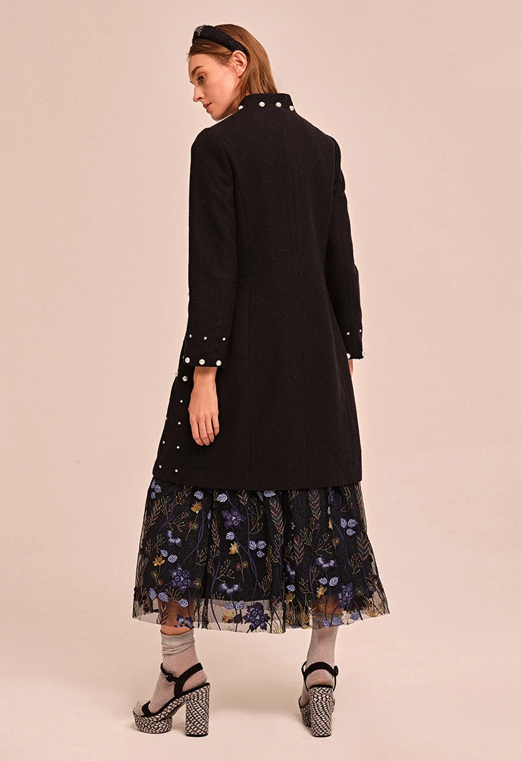 Chinese stand collar tweed coat