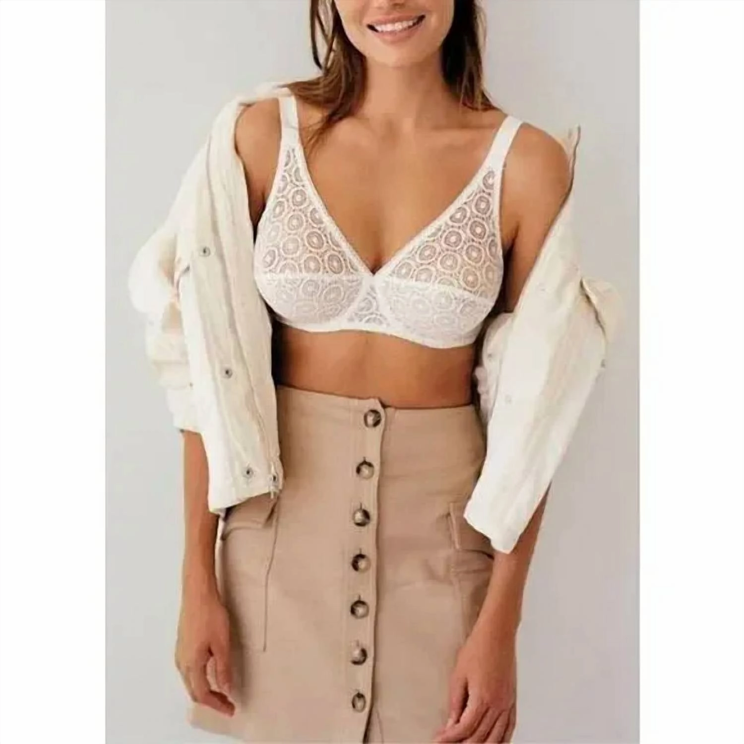 Circle Lace Full Coverage Unlined Bra In White