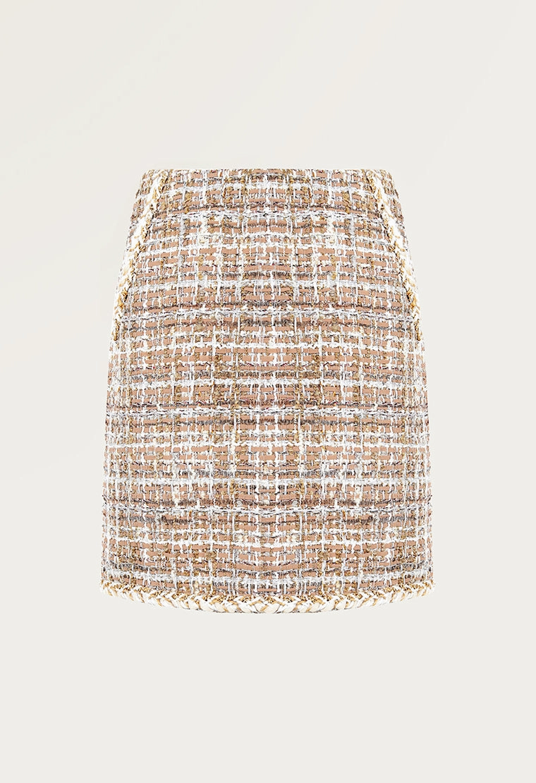 Classic elegant plaid tweed skirt