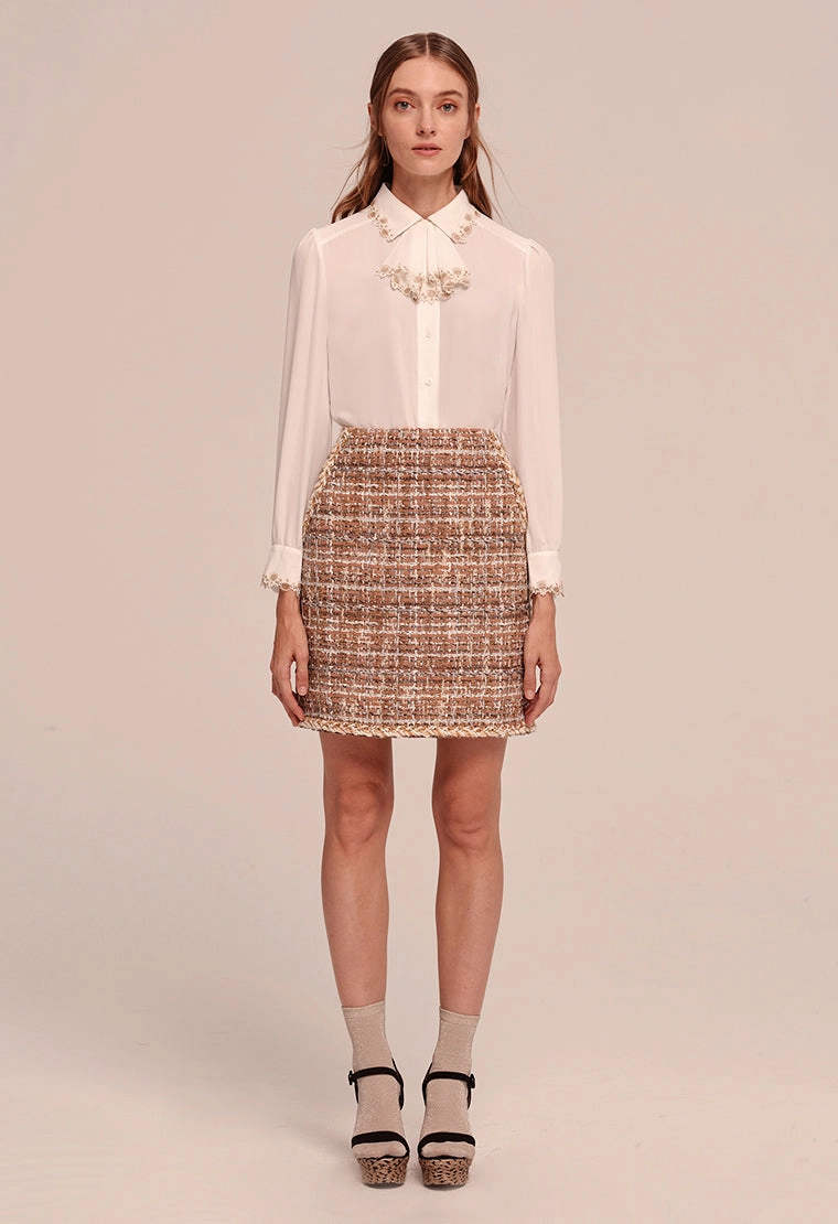 Classic elegant plaid tweed skirt