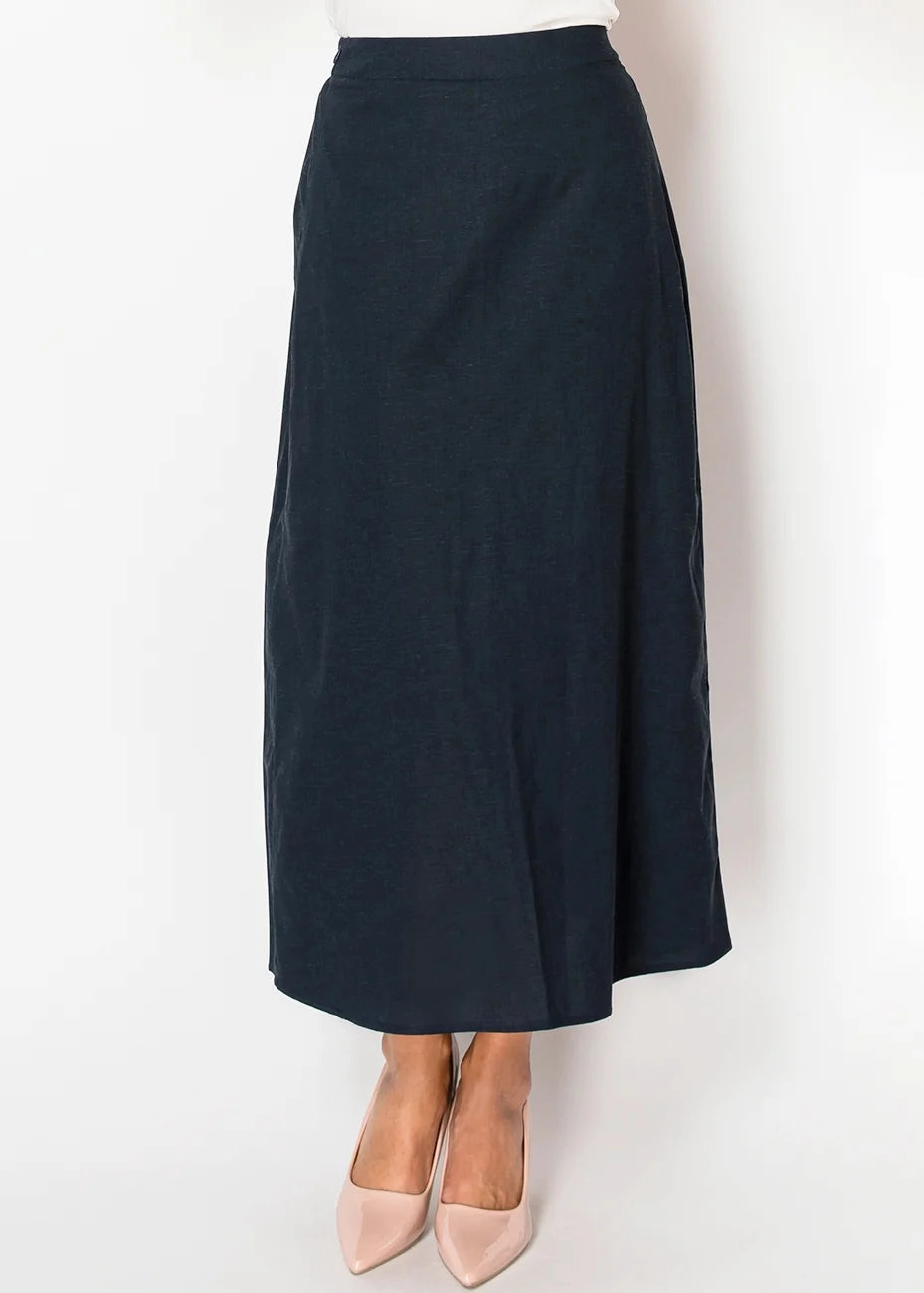 Classic Navy Linen Skirt