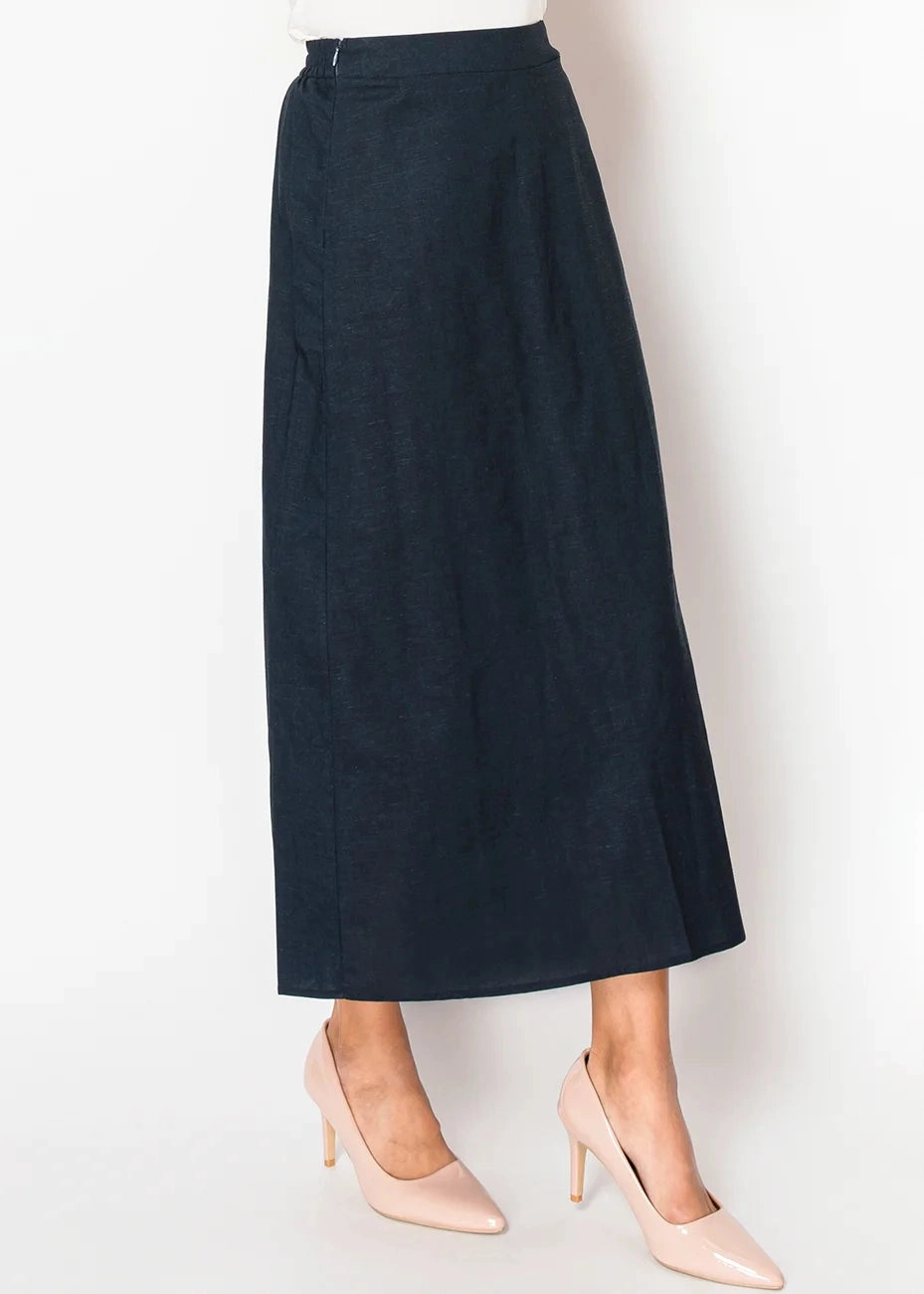 Classic Navy Linen Skirt