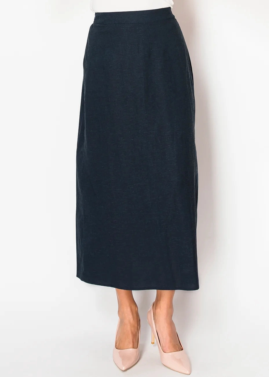 Classic Navy Linen Skirt