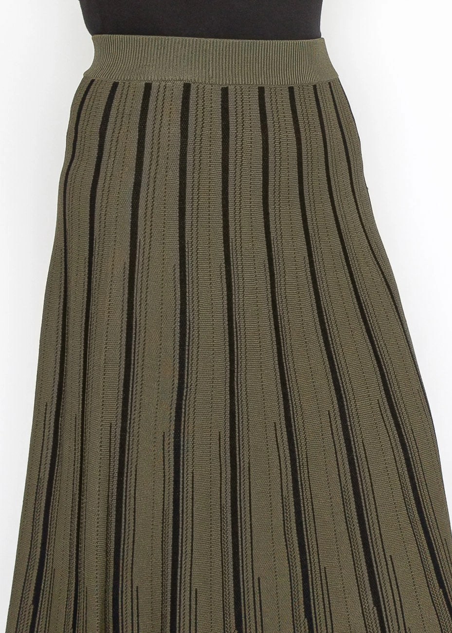 Classic Olive Striped Midi Skirt