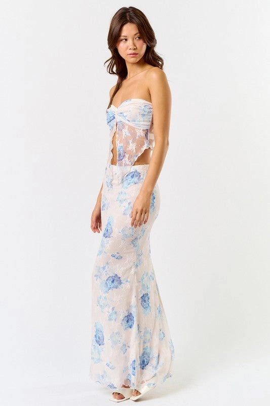 Coastal Lace Floral Maxi Skirt