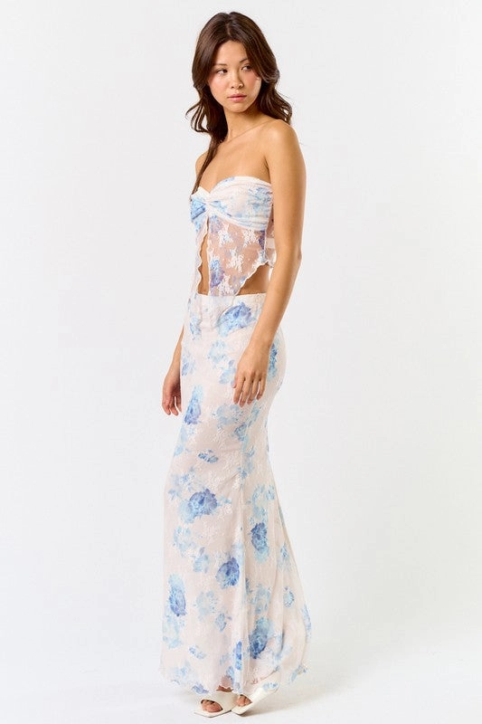 Coastal Lace Floral Maxi Skirt