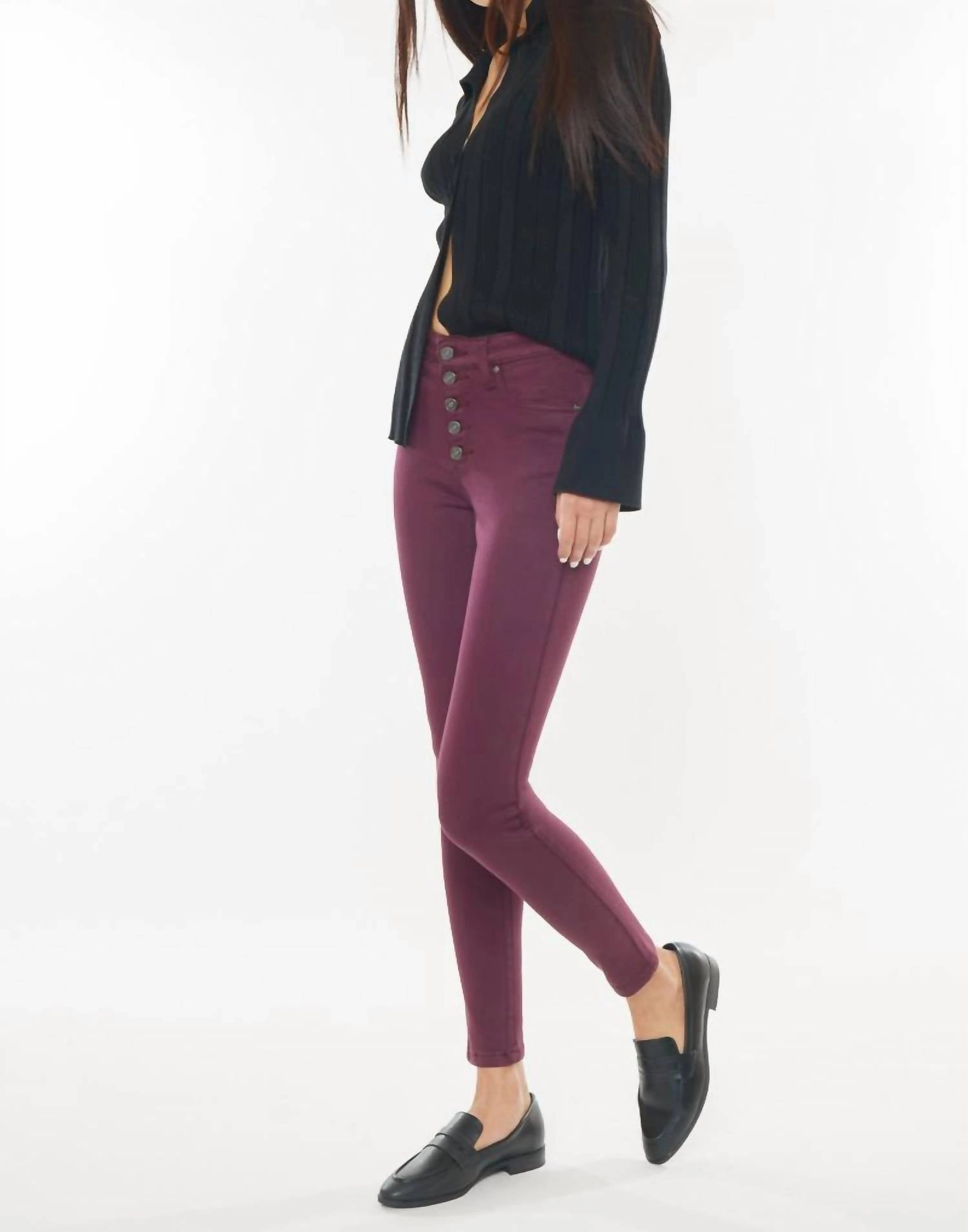 Colleen High Rise Super Skinny Jeans In Burgundy