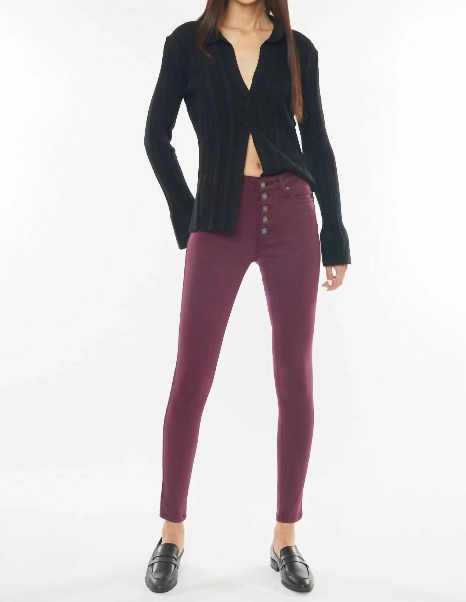 Colleen High Rise Super Skinny Jeans In Burgundy