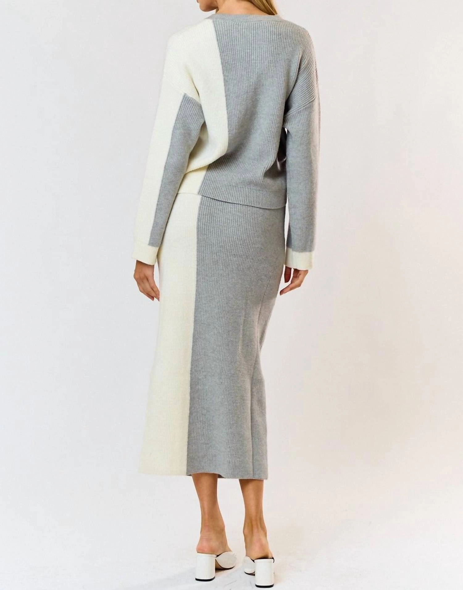 Colorblock Skirt In Grey And Cream