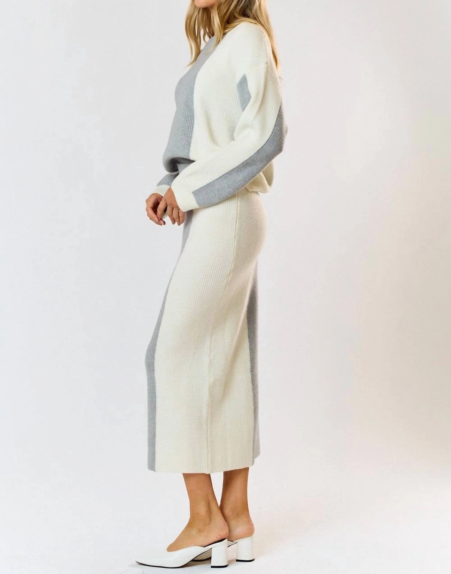 Colorblock Skirt In Grey And Cream