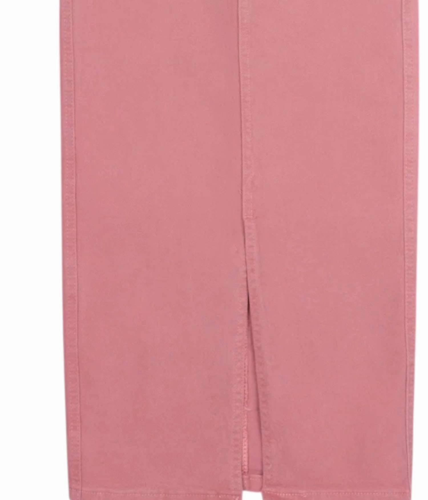 Colored Midi Denim Skirt With Front Slit In Summer Pink