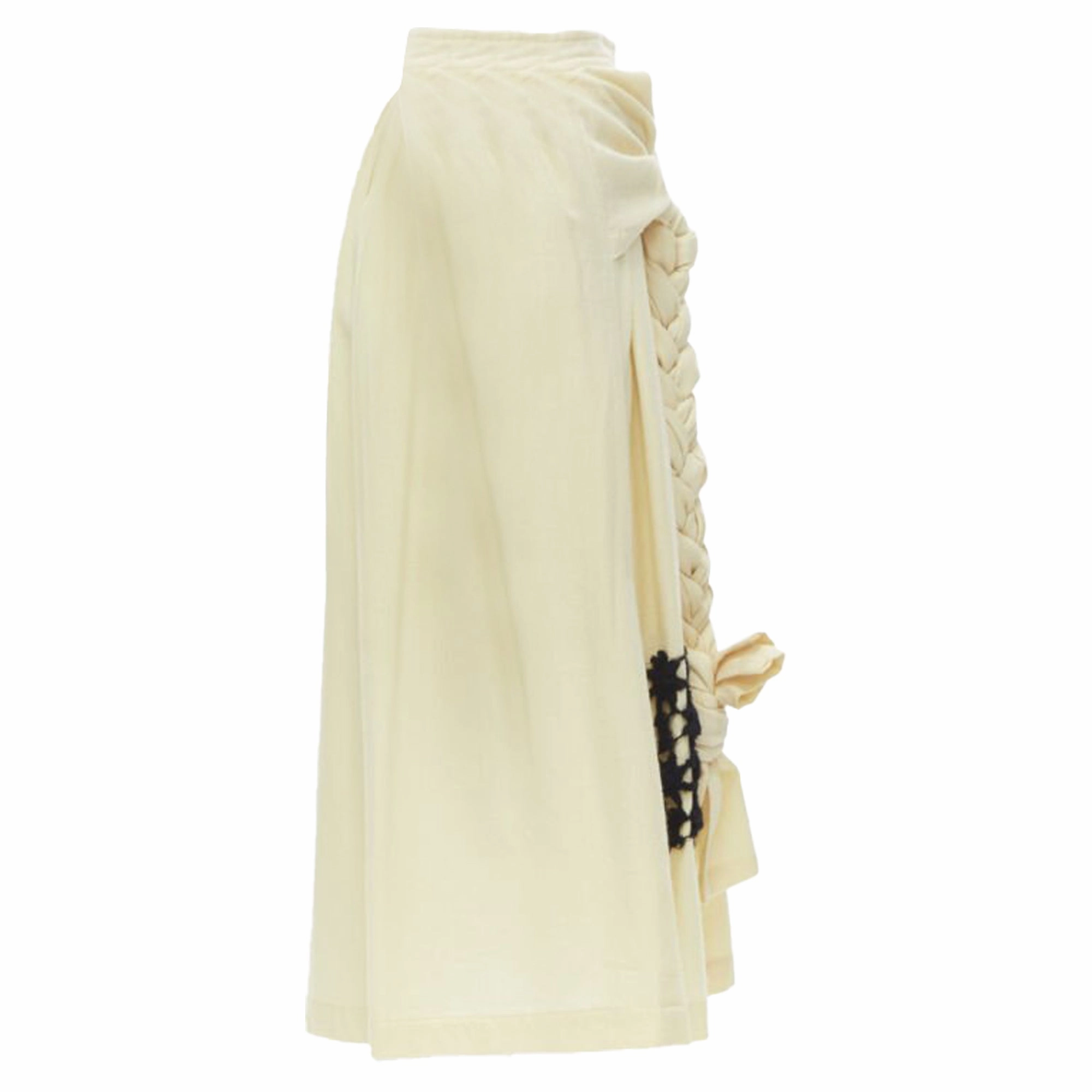 Comme des Garcons cream wool braid lattice embroidery skirt