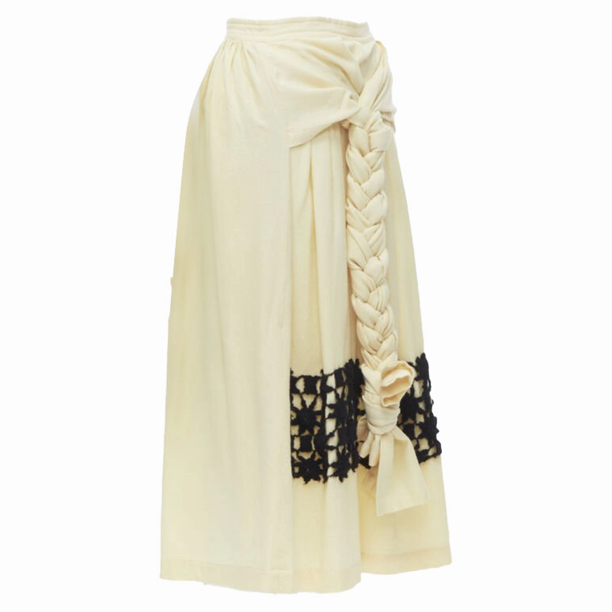 Comme des Garcons cream wool braid lattice embroidery skirt