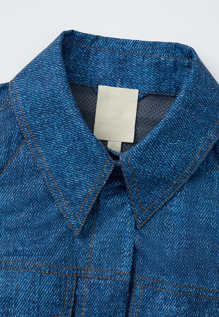 Concealed-button Denim-pattern Jacket