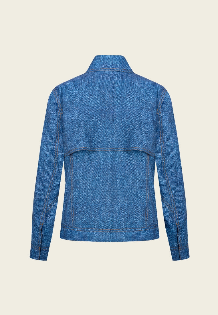 Concealed-button Denim-pattern Jacket