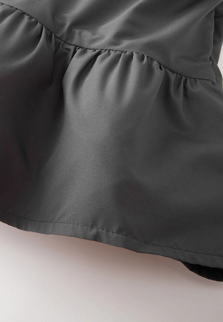 Contrast-panelled Consealed-fastening Ruffled-hem Hooded Windbreaker
