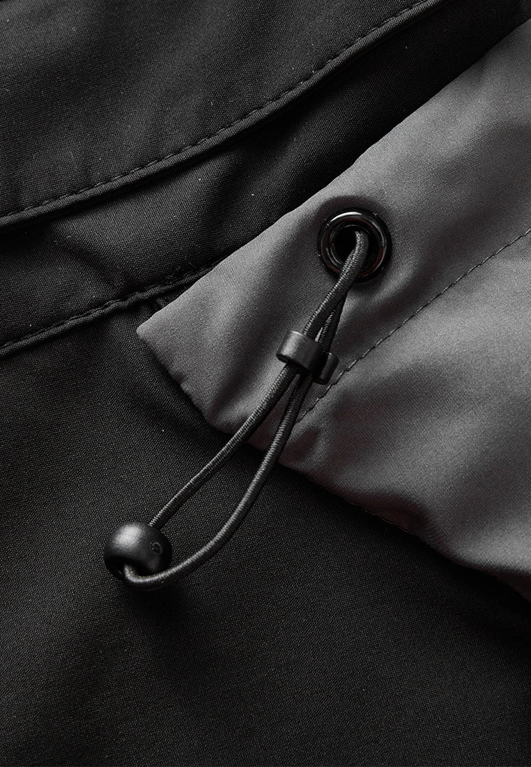 Contrast-panelled Consealed-fastening Ruffled-hem Hooded Windbreaker