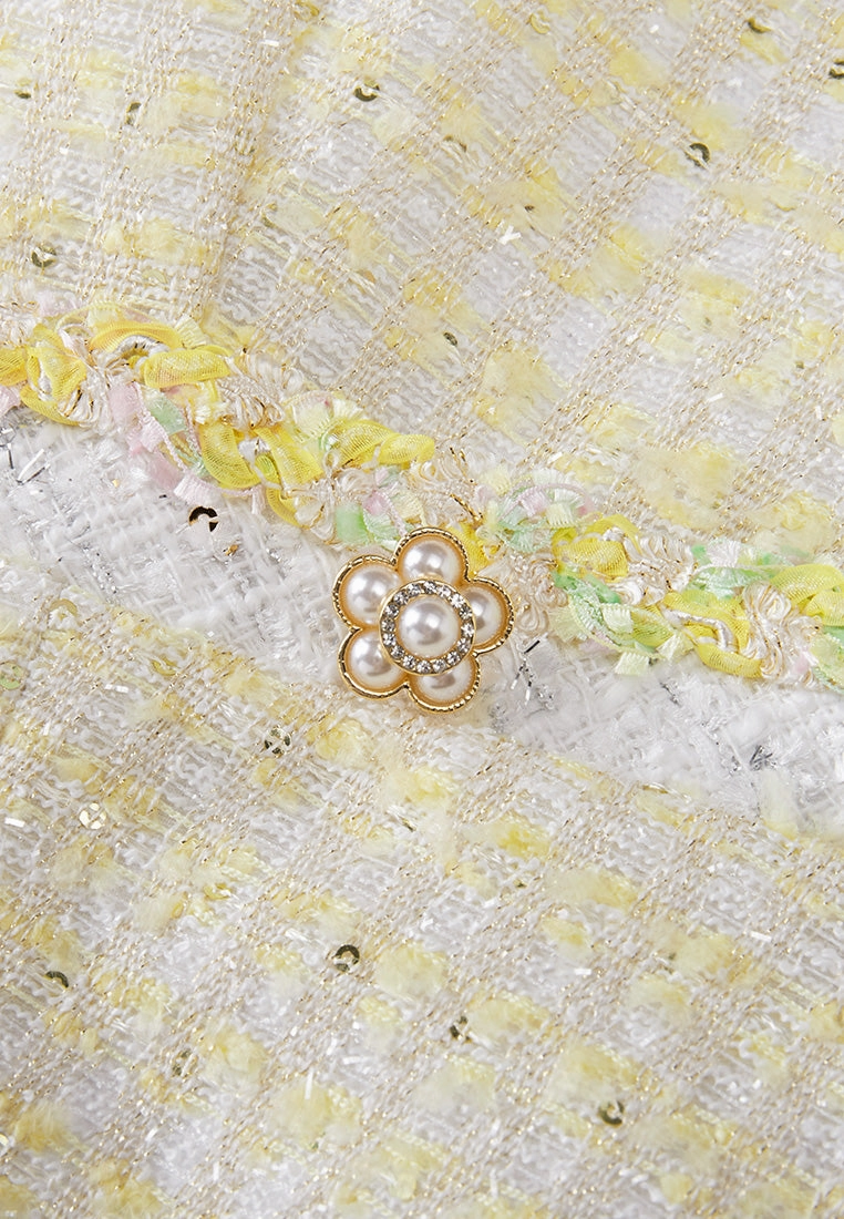 Contrasting-trim Braided-detail Sequin-detail Tweed Jacket
