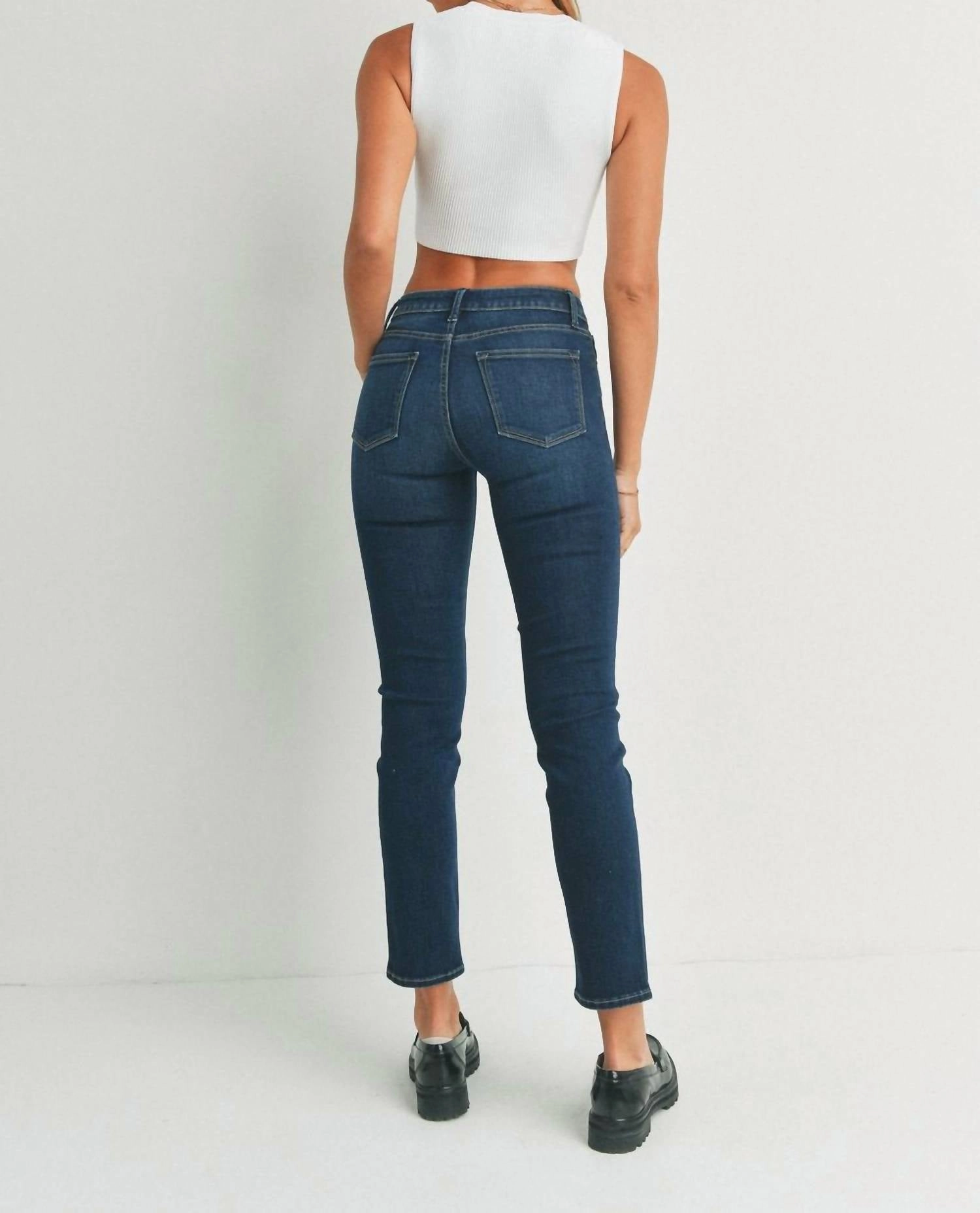 Corie Mid Rise Slim Straight Jeans In Dark Wash