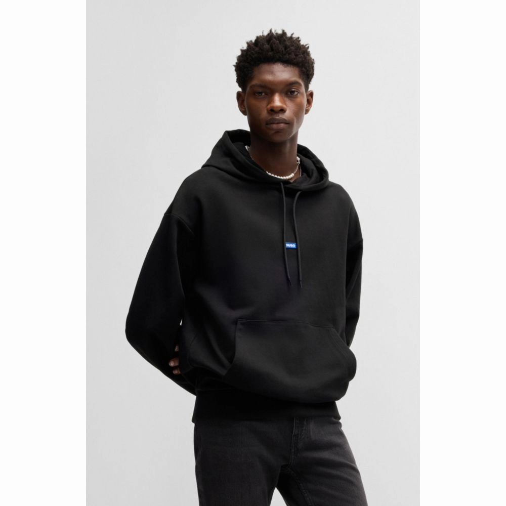 Cotton-terry hoodie with blue logo label